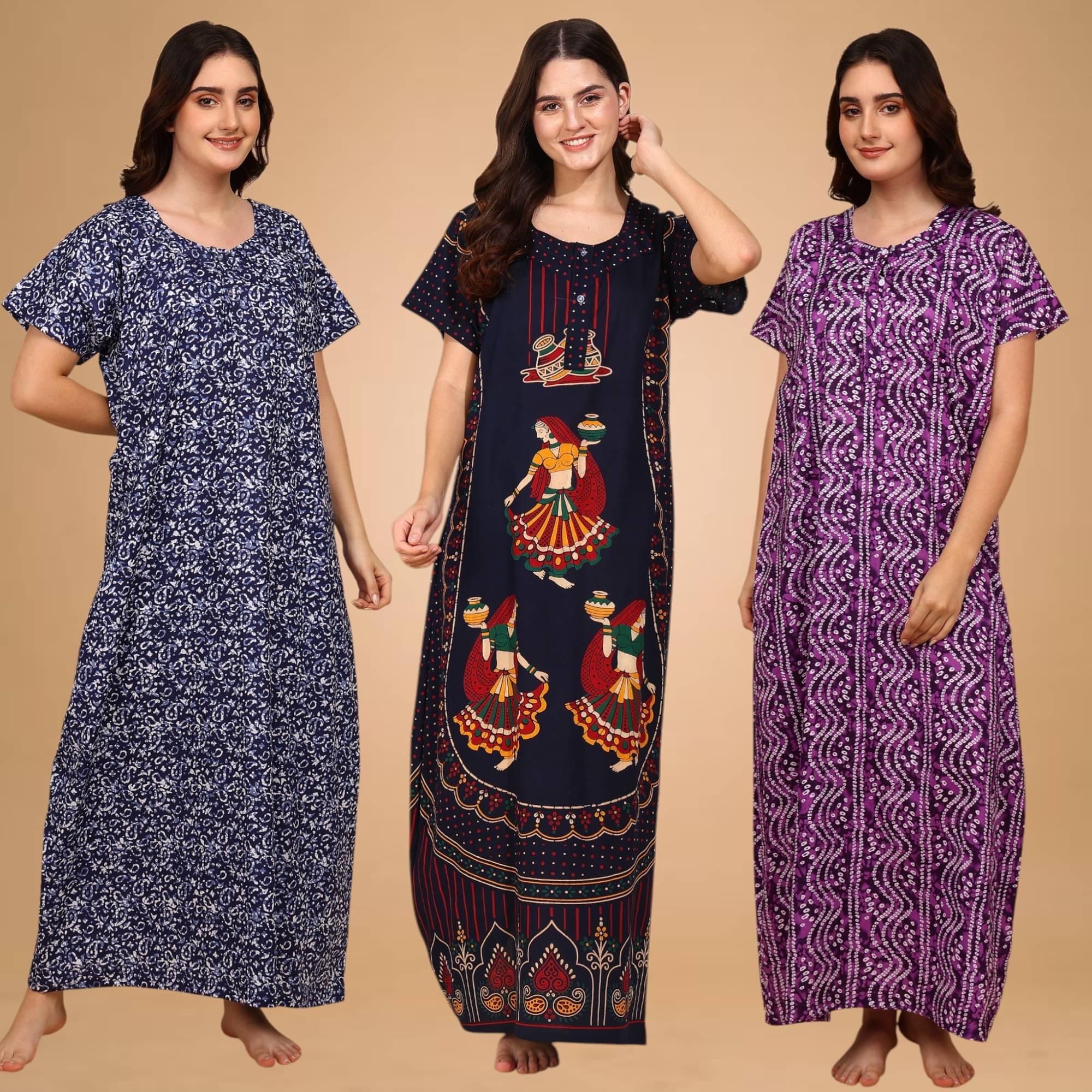manidhari fab Multicolor Cotton Women's Nightwear Nighty & Night Gowns ( Pack of 3 ) manidhari fab Multicolor Cotton Women's Nightwear Nighty & Night Gowns ( Pack of 3 )