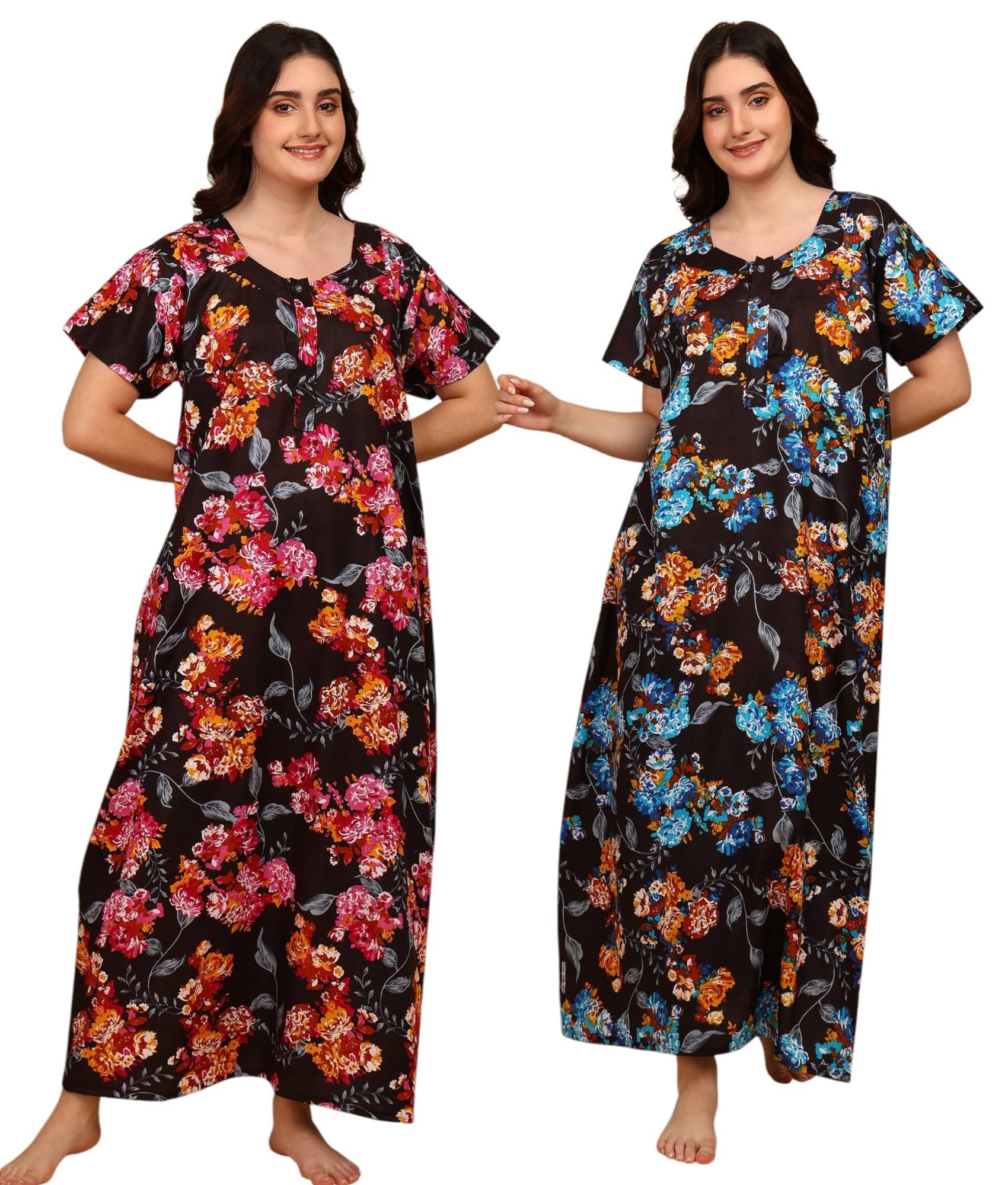 manidhari fab Multicolor Cotton Women's Nightwear Night Dress ( Pack of 2 ) manidhari fab Multicolor Cotton Women's Nightwear Night Dress ( Pack of 2 )