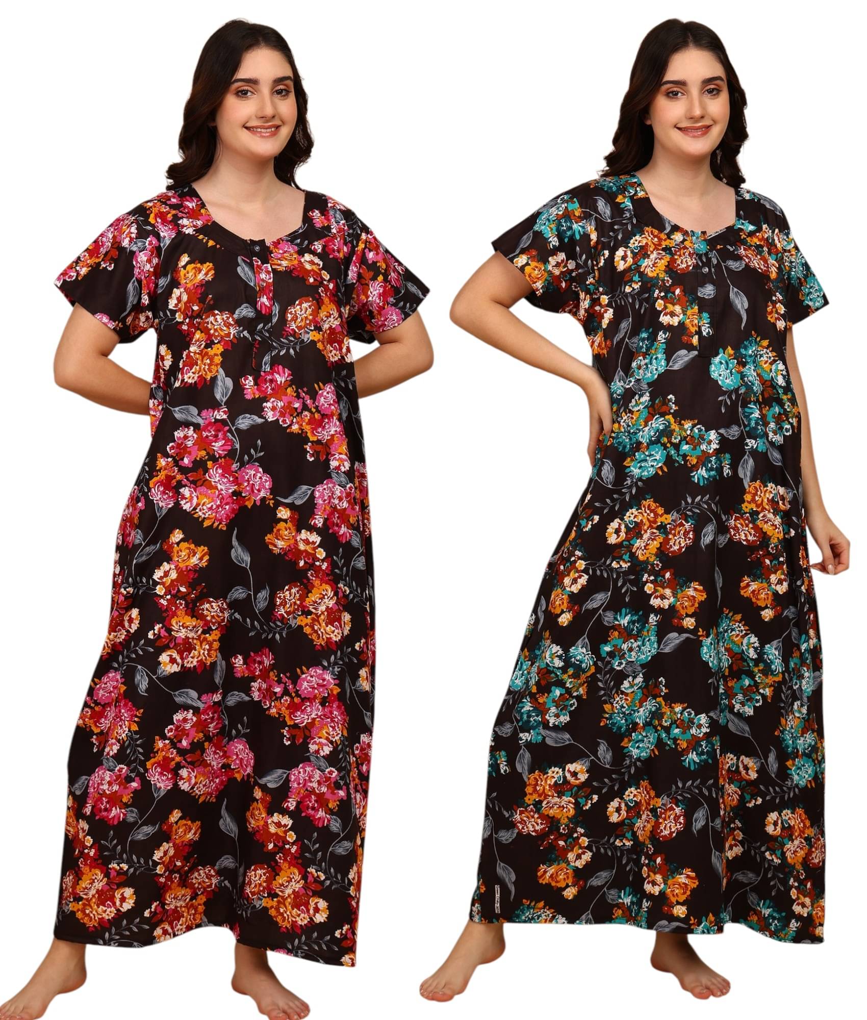     			manidhari fab Multicolor Cotton Women's Nightwear Night Dress ( Pack of 2 )
