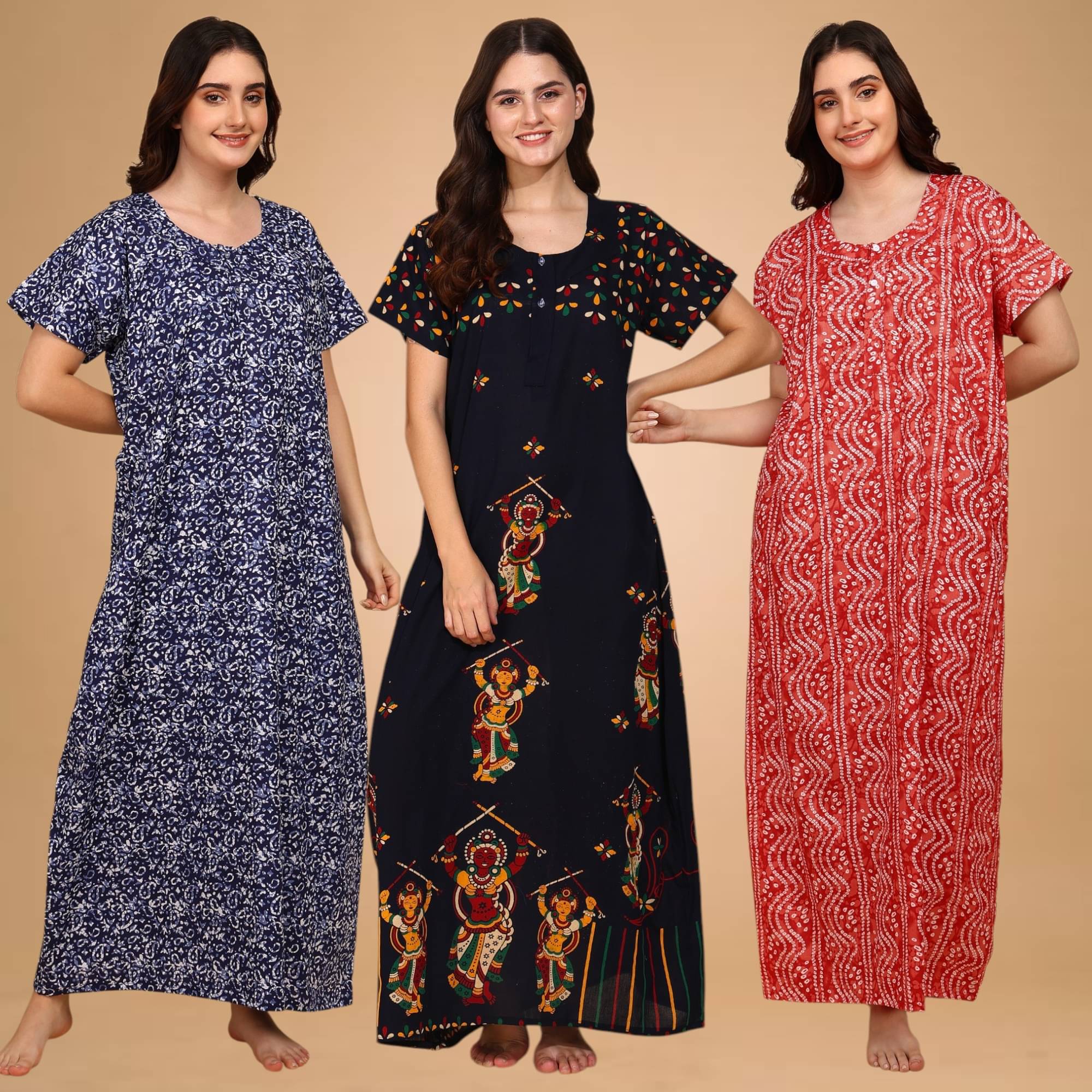    			manidhari fab Multicolor Cotton Women's Nightwear Nighty & Night Gowns ( Pack of 3 )