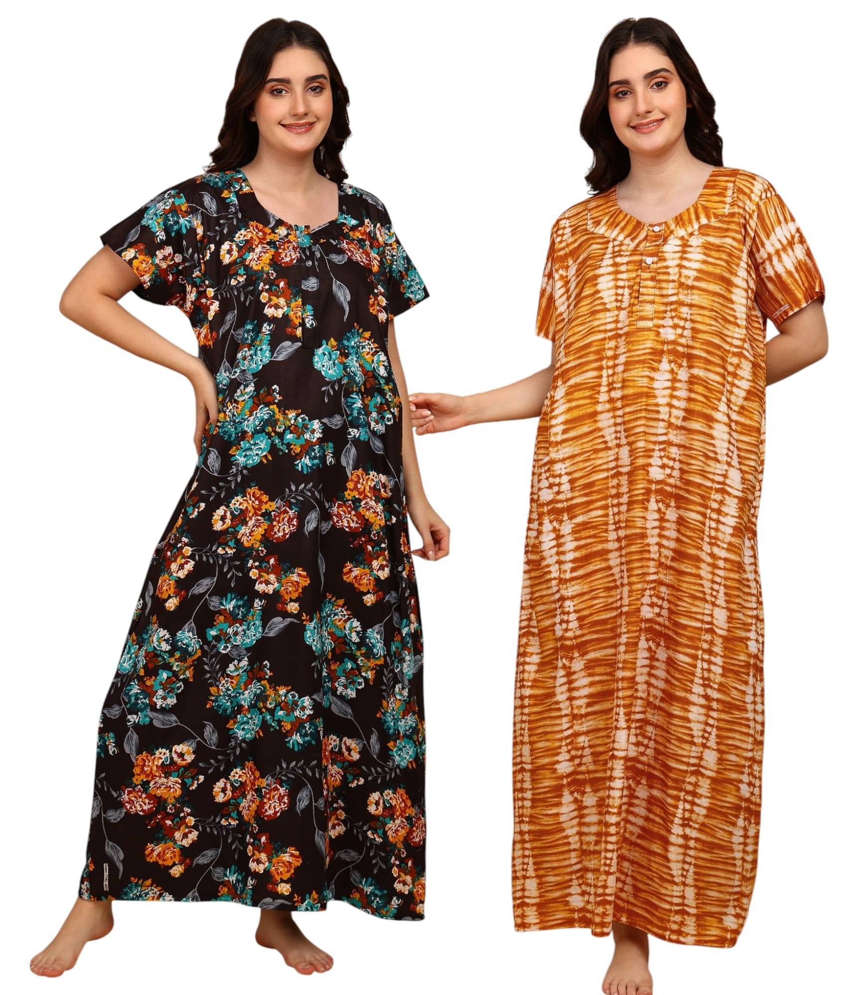     			manidhari fab Multicolor Cotton Women's Nightwear Night Dress ( Pack of 2 )