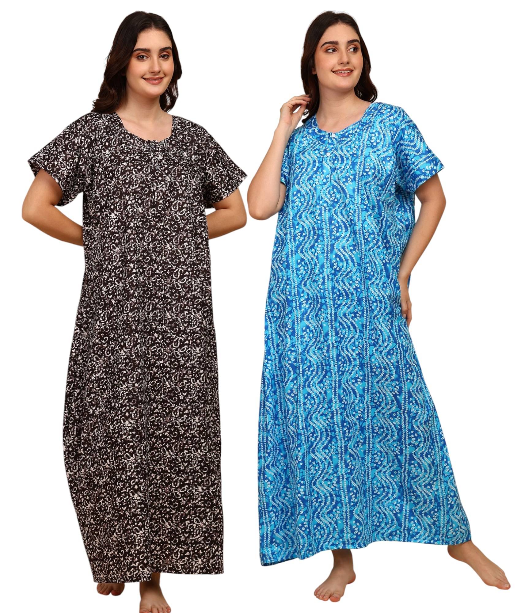 manidhari fab Multicolor Cotton Women's Nightwear Night Dress ( Pack of 2 )     			manidhari fab Multicolor Cotton Women's Nightwear Night Dress ( Pack of 2 )