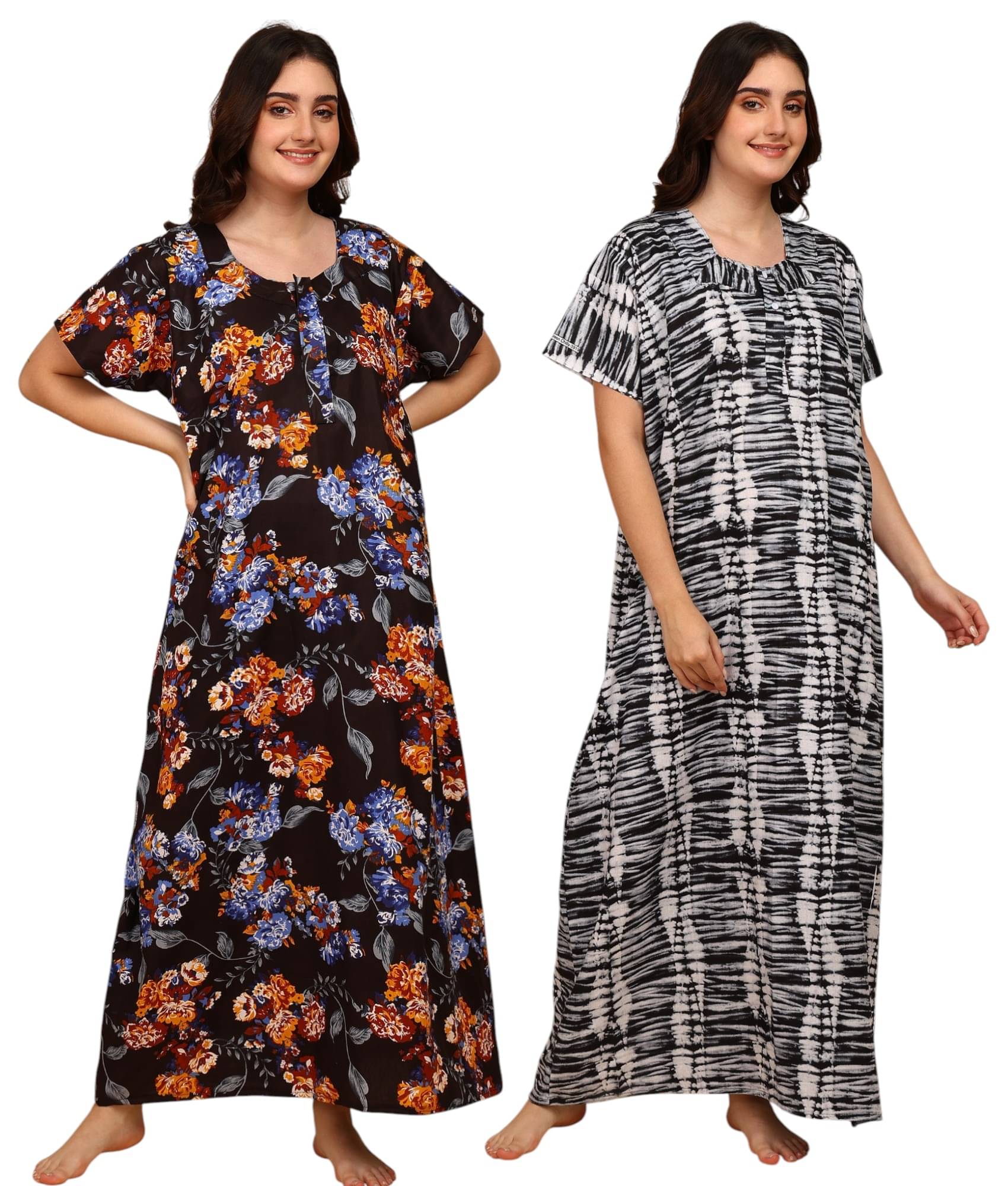 manidhari fab Multicolor Cotton Women's Nightwear Night Dress ( Pack of 2 ) manidhari fab Multicolor Cotton Women's Nightwear Night Dress ( Pack of 2 )