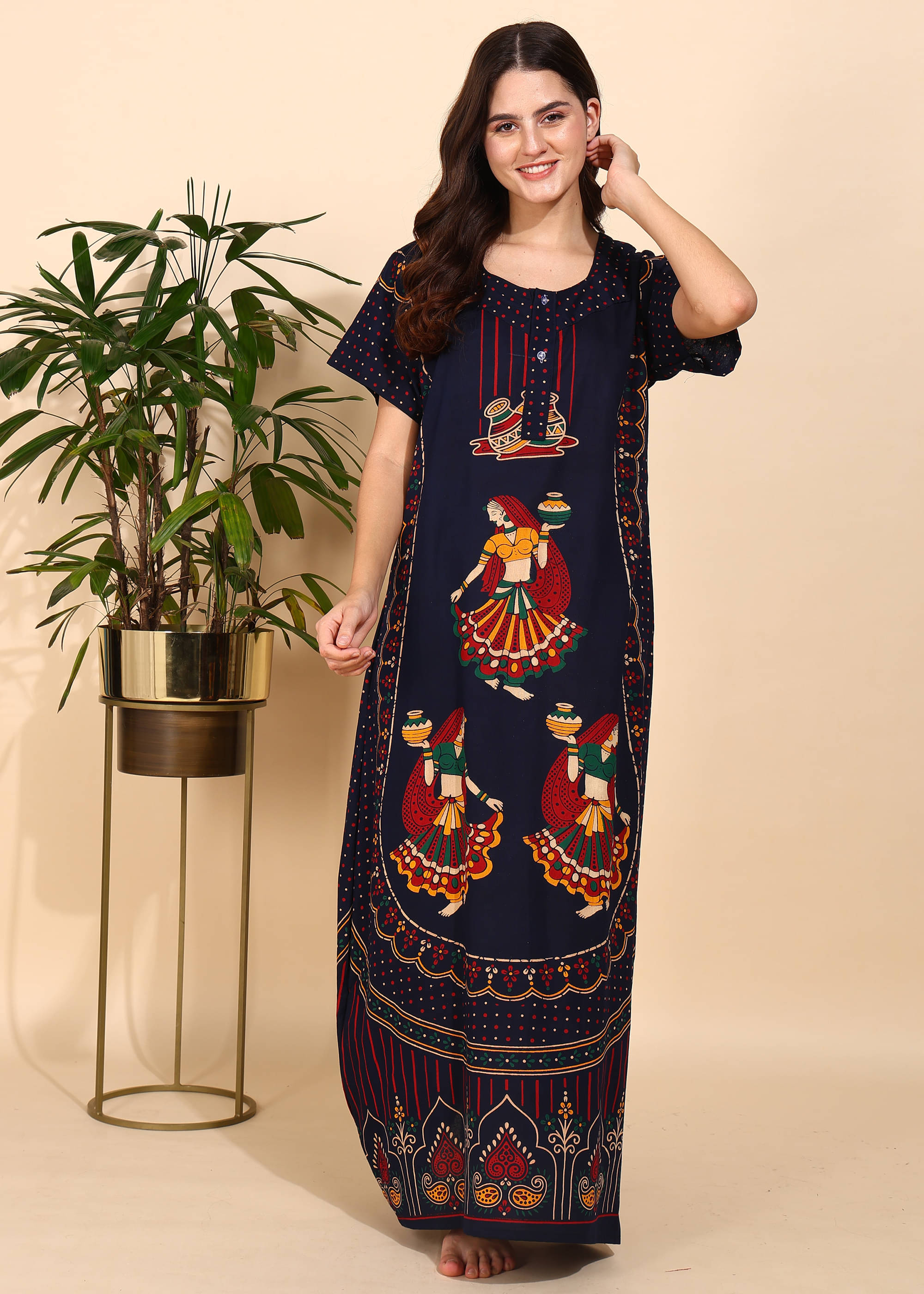manidhari fab Navy Blue Cotton Women's Nightwear Nighty & Night Gowns ( Pack of 1 ) manidhari fab Navy Blue Cotton Women's Nightwear Nighty & Night Gowns ( Pack of 1 )