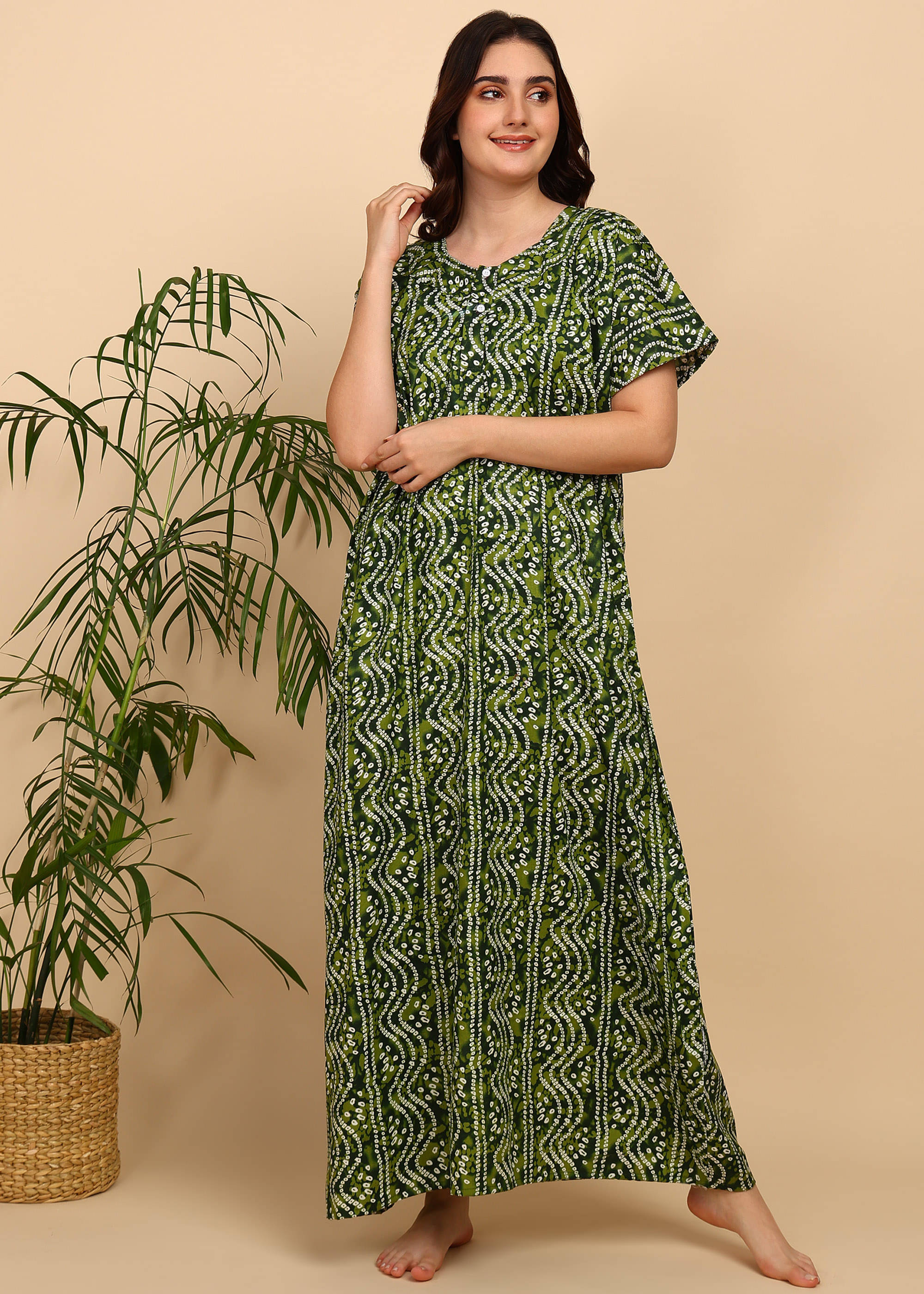     			manidhari fab Olive Cotton Women's Nightwear Nighty & Night Gowns ( Pack of 1 )