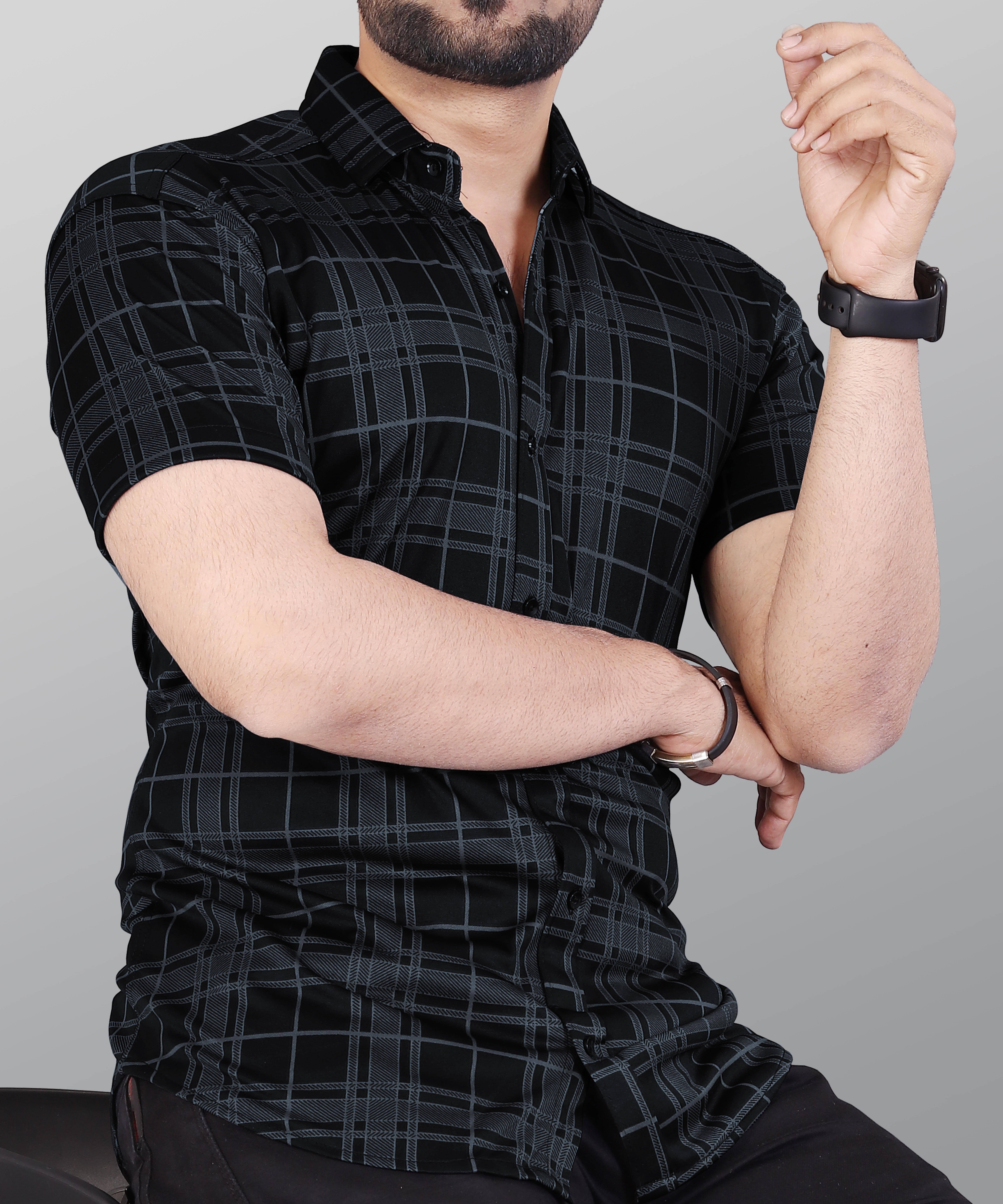 rexan Cotton Blend Regular Fit Self Design Half Sleeves Men's Casual Shirt - Black ( Pack of 1 ) rexan Cotton Blend Regular Fit Self Design Half Sleeves Men's Casual Shirt - Black ( Pack of 1 )