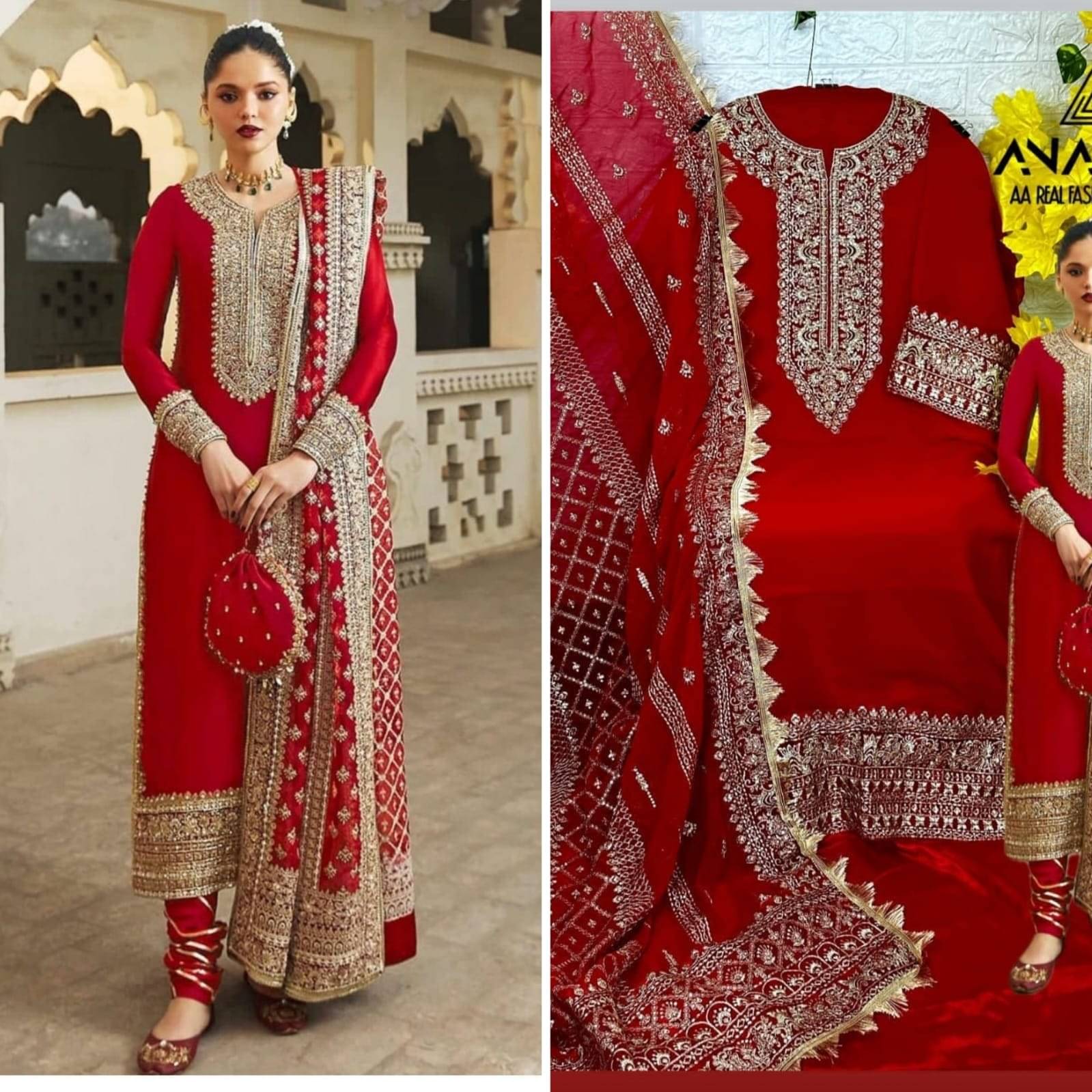AFROZEH Women Georgette Unstitched Dress Material ( Red ) AFROZEH Women Georgette Unstitched Dress Material ( Red )