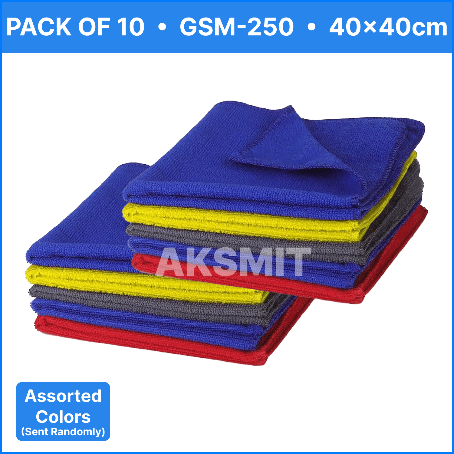     			AKSMIT Multicolor 250 GSM Microfiber Cloth For Automobile ( Pack of 10 )