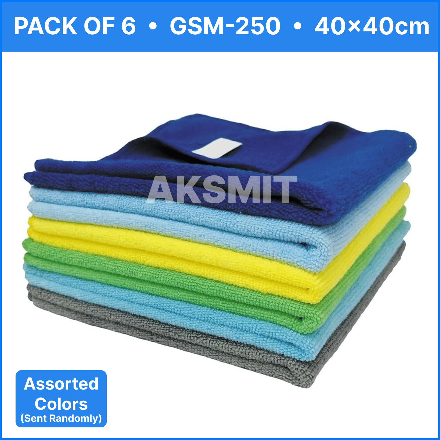     			AKSMIT Multicolor 250 GSM Microfiber Cloth For Automobile ( Pack of 6 )