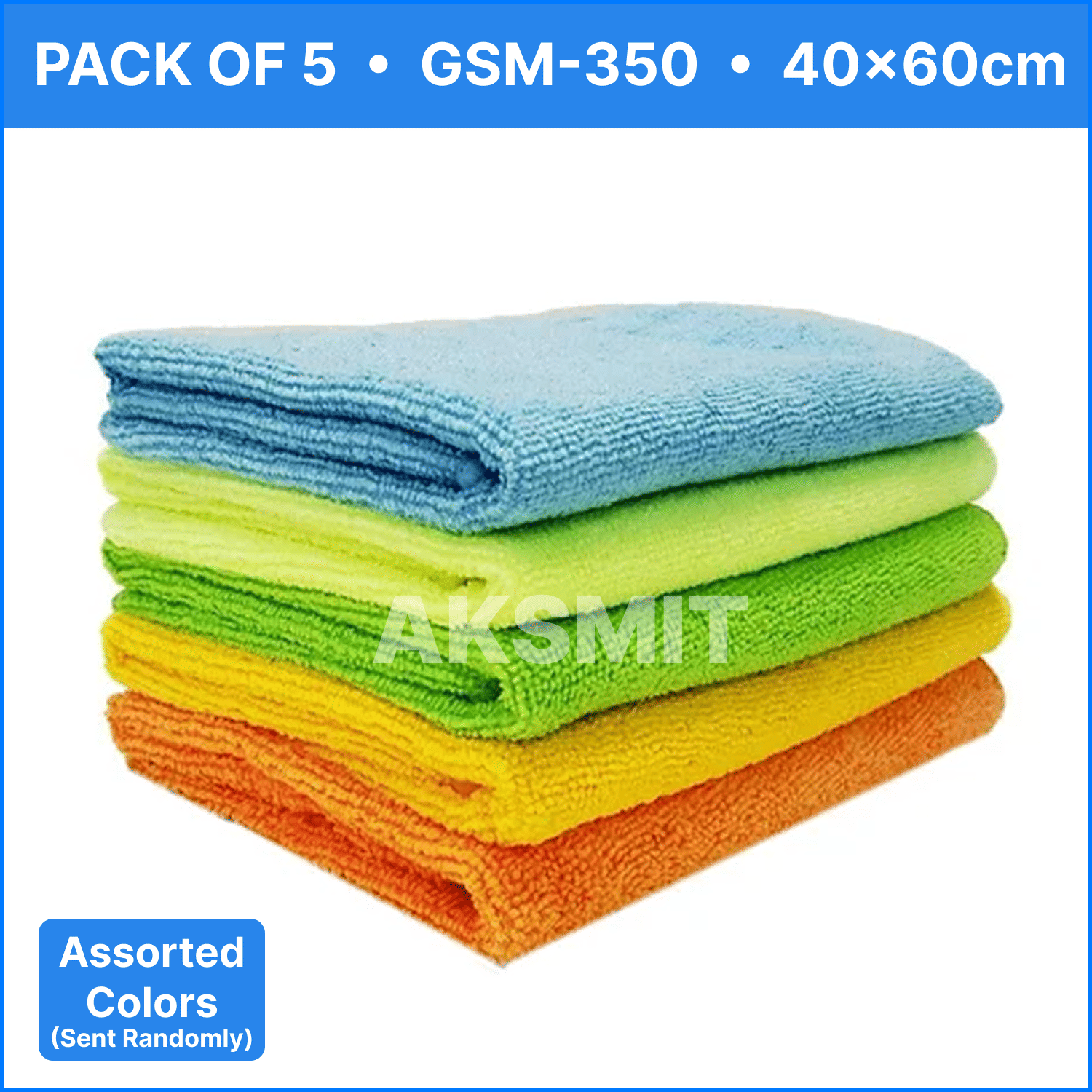     			AKSMIT Multicolor 340 GSM Microfiber Cloth For Automobile ( Pack of 5 )