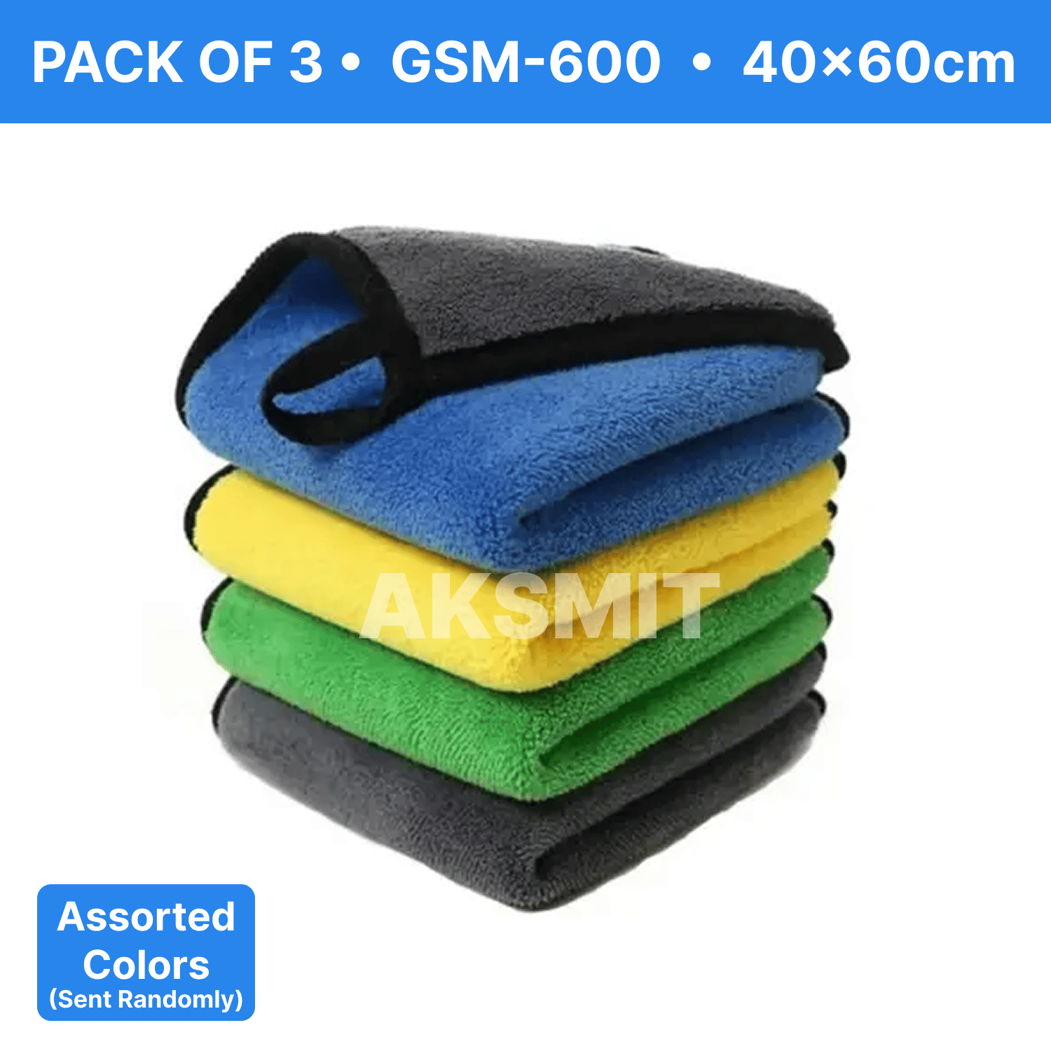     			AKSMIT Multicolor 600 GSM Microfiber Cloth For Automobile ( Pack of 3 )