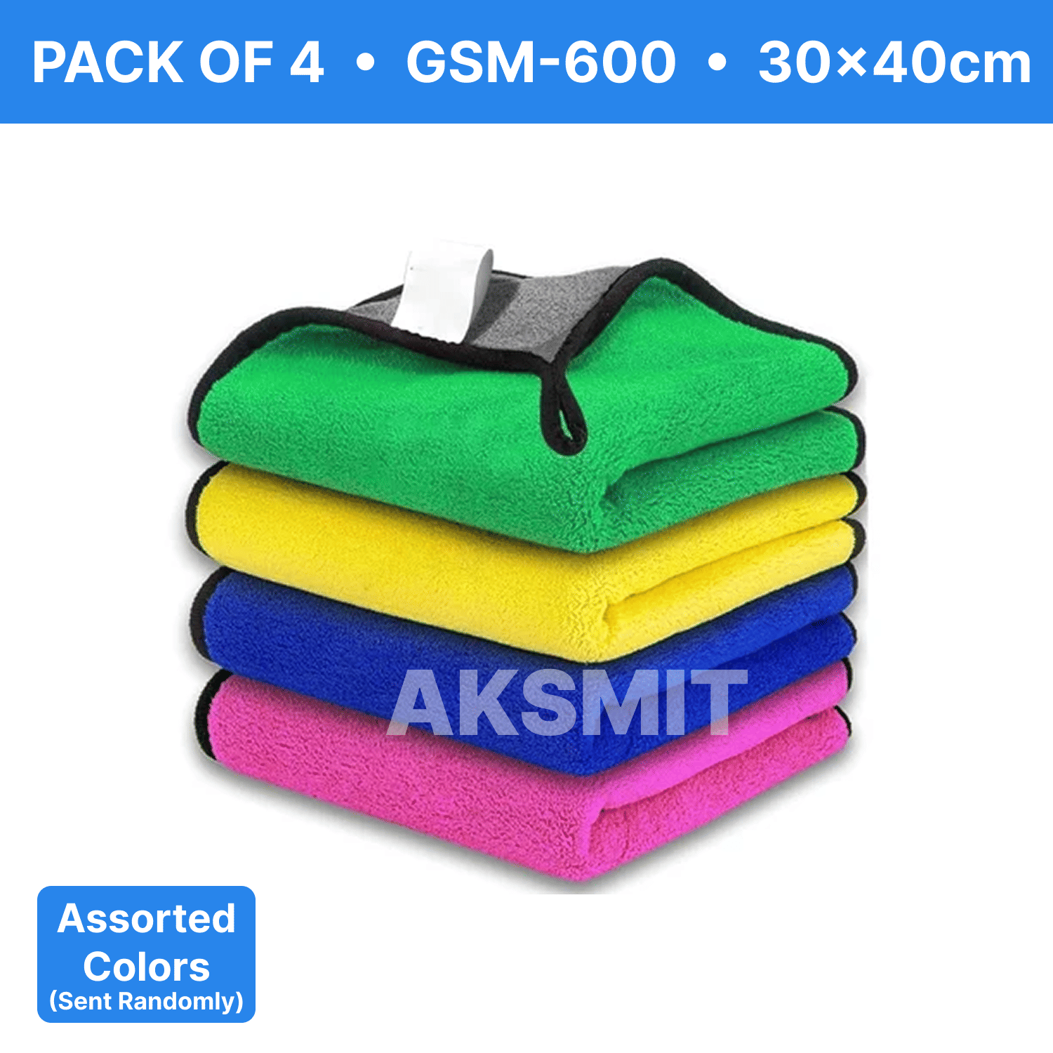     			AKSMIT Multicolor 600 GSM Microfiber Cloth For Automobile ( Pack of 4 )