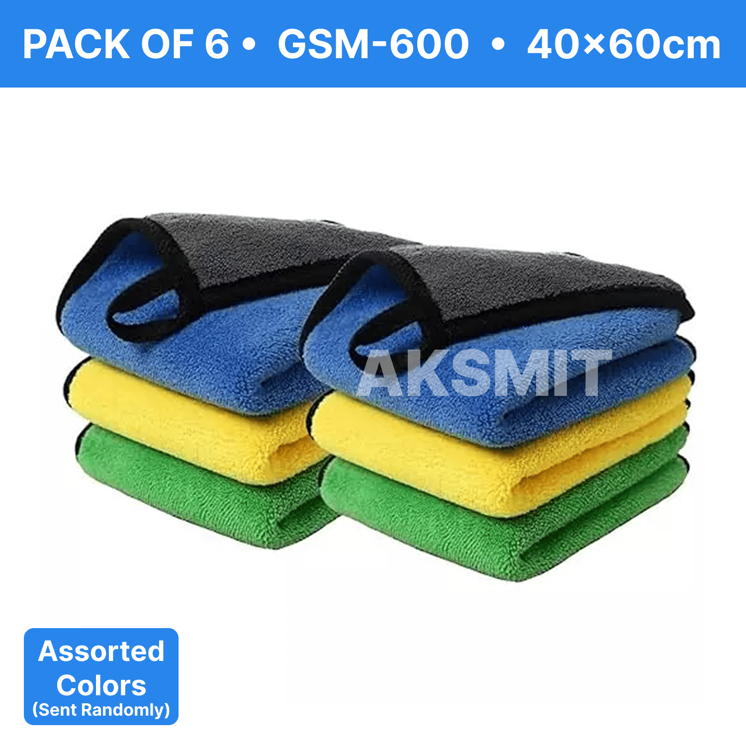     			AKSMIT Multicolor 600 GSM Microfiber Cloth For Automobile ( Pack of 6 )