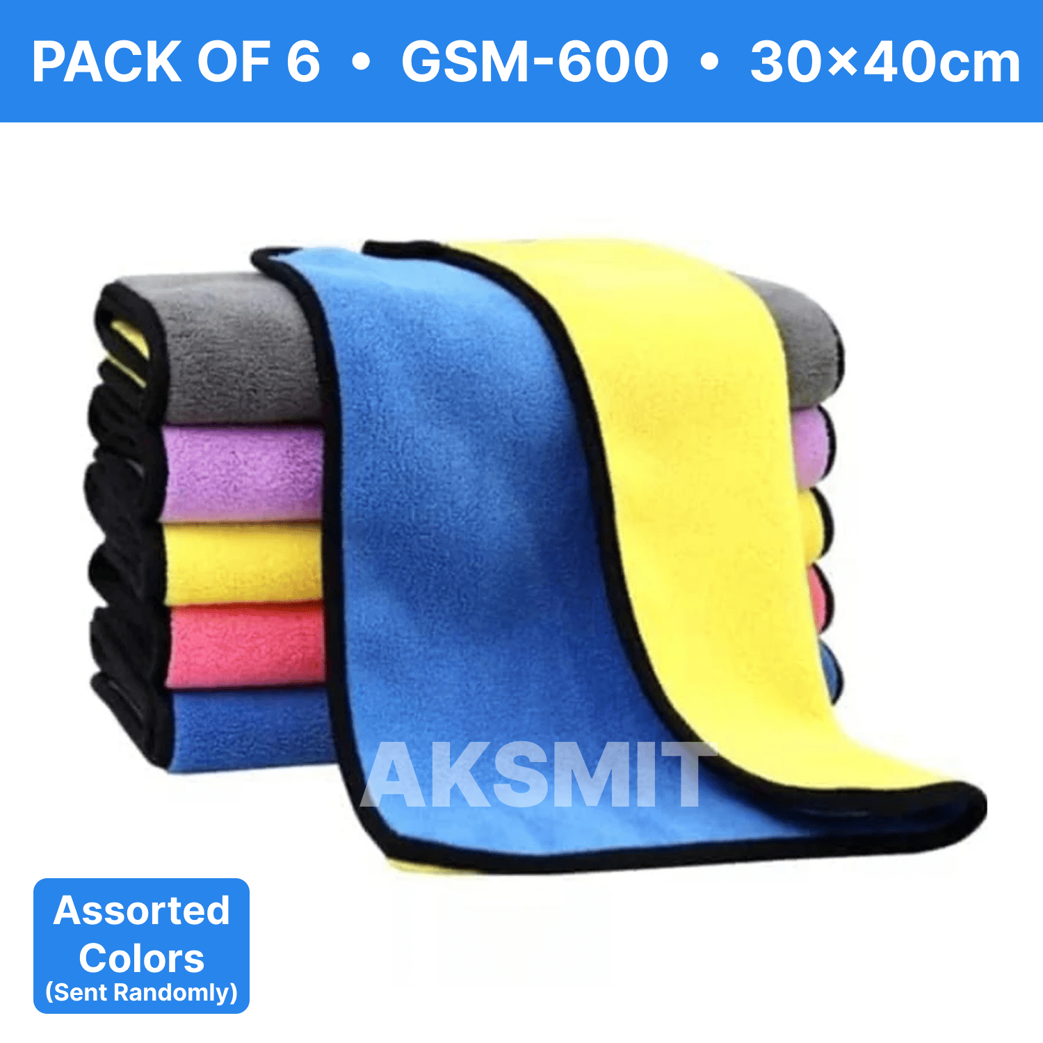     			AKSMIT Multicolor 600 GSM Microfiber Cloth For Automobile ( Pack of 6 )