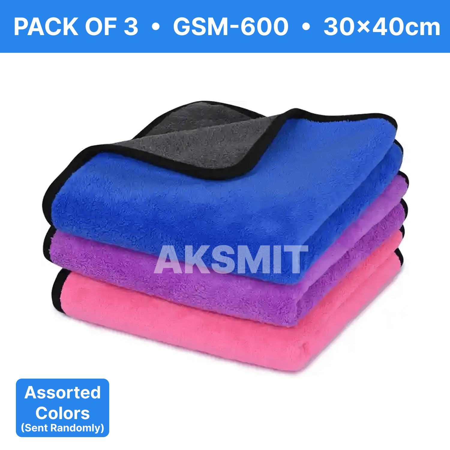     			AKSMIT Multicolor 600 GSM Microfiber Cloth For Automobile ( Pack of 3 )