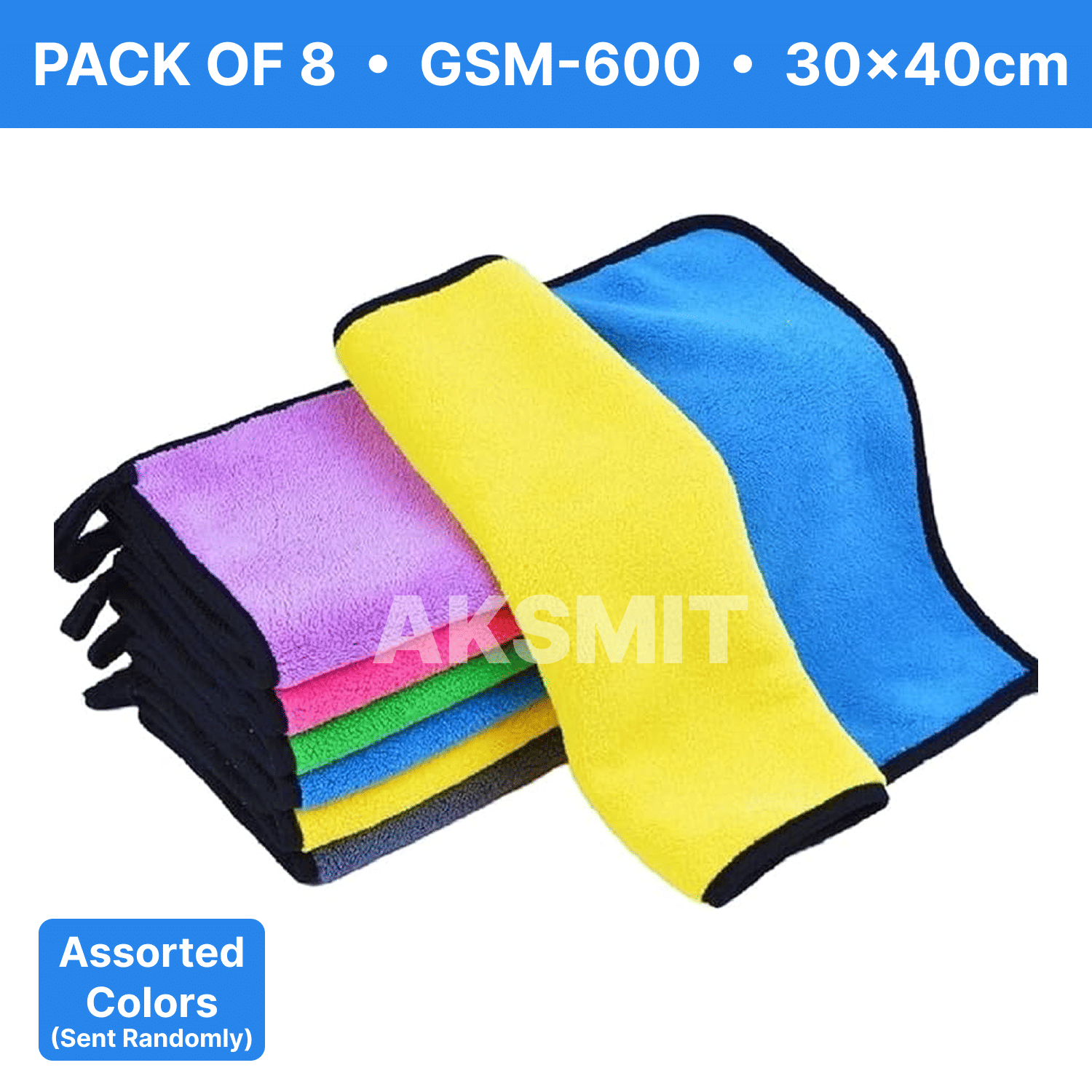     			AKSMIT Multicolor 600 GSM Microfiber Cloth For Automobile ( Pack of 8 )