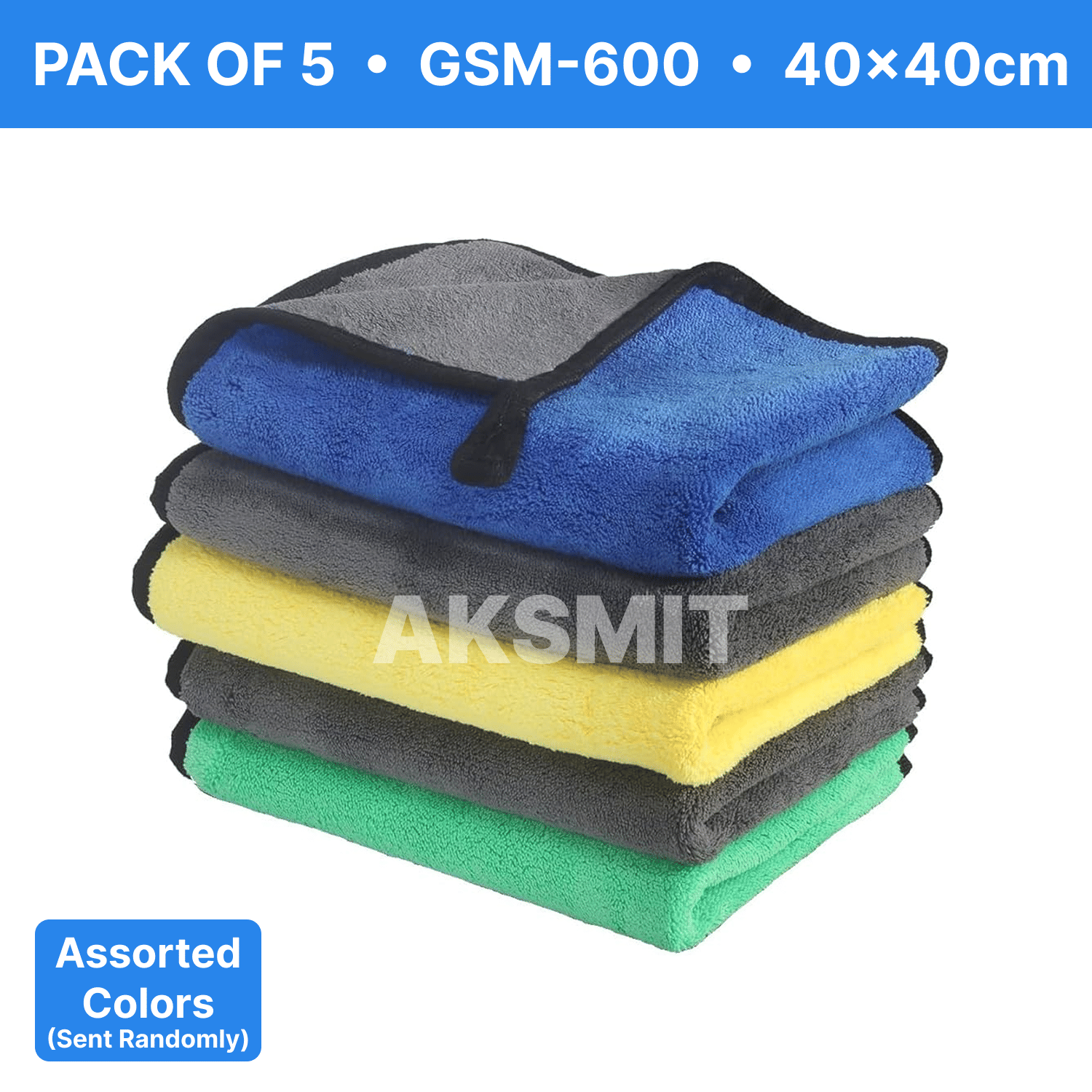     			AKSMIT Multicolor 600 GSM Microfiber Cloth For Automobile ( Pack of 5 )