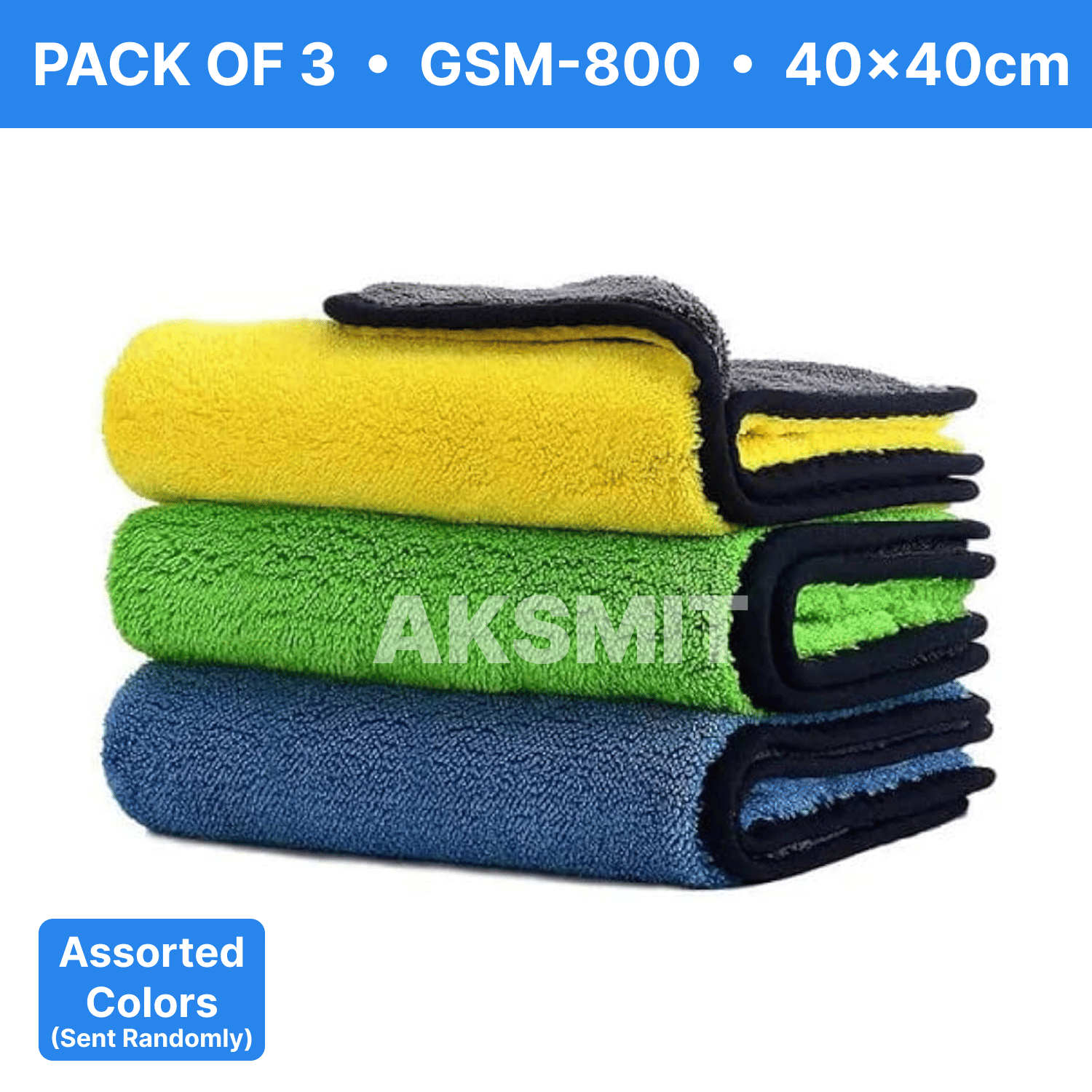     			AKSMIT Multicolor 800 GSM Microfiber Cloth For Automobile ( Pack of 3 )