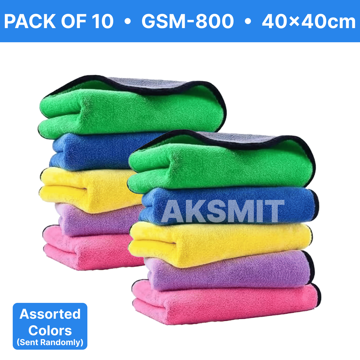     			AKSMIT Multicolor 800 GSM Microfiber Cloth For Automobile ( Pack of 10 )