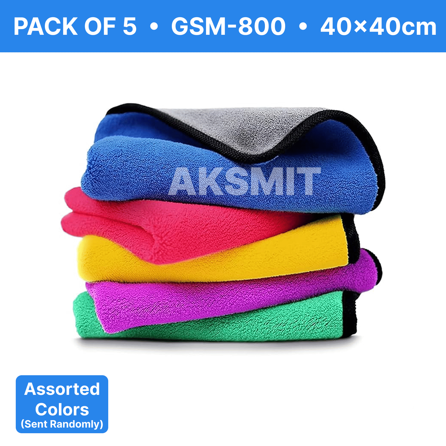     			AKSMIT Multicolor 800 GSM Microfiber Cloth For Automobile ( Pack of 5 )