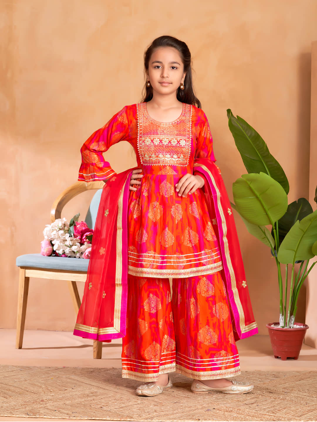 Aarika Girls Rayon Kurti with Sharara ( Pack of 1 , Orange )