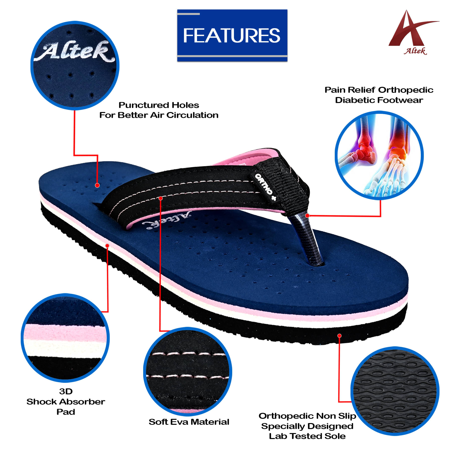     			Altek Navy Blue Women's Flip Flop