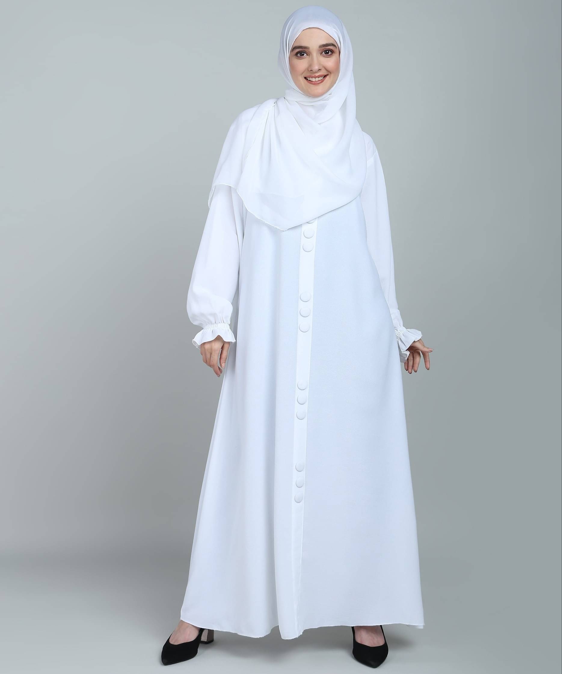     			BROKE BRAND Crepe Burqa with Hijab White ( Pack of 1 )