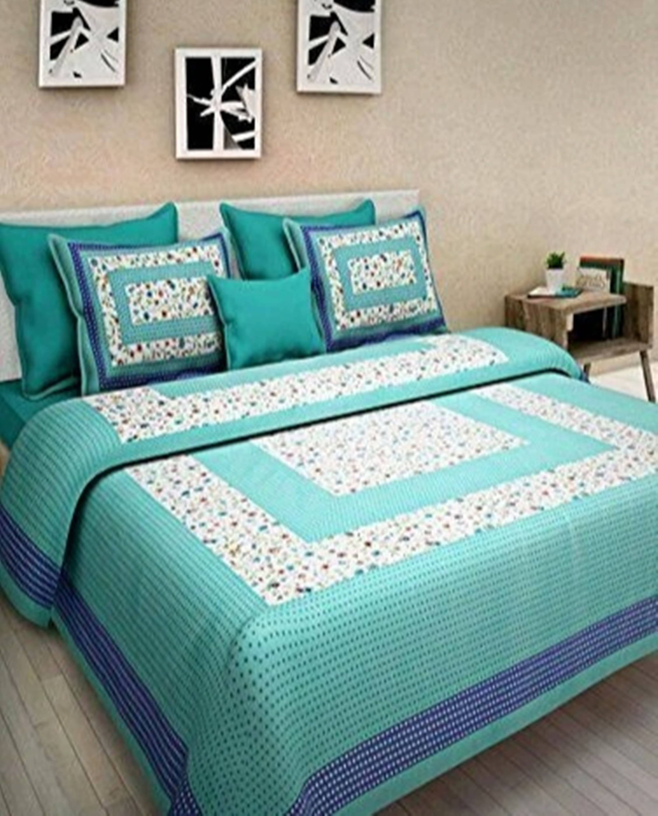     			Batham Handloom Cotton 1 Double Bedsheet with 2 Pillow Covers ( Green )