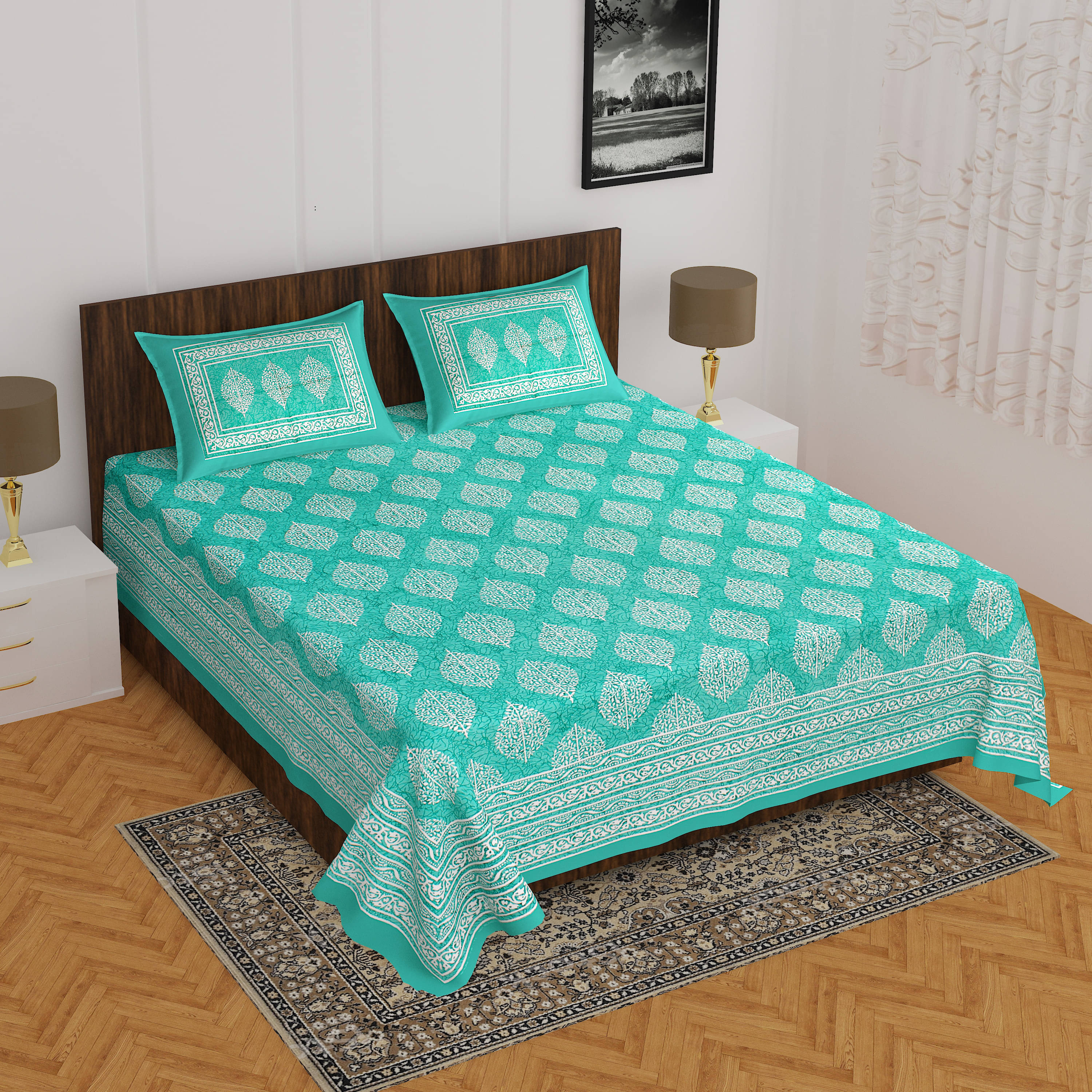 Batham Handloom Cotton 1 Double Bedsheet with 2 Pillow Covers ( Green ) Batham Handloom Cotton 1 Double Bedsheet with 2 Pillow Covers ( Green )