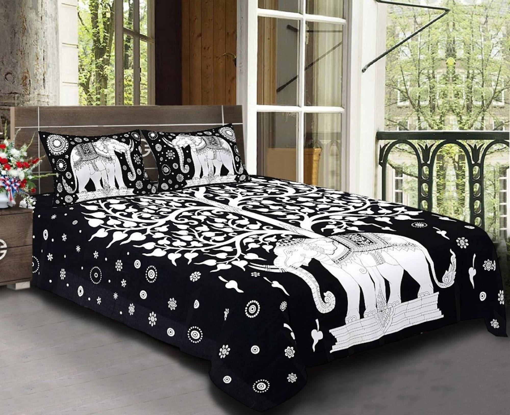 Batham Handloom Cotton 1 Double Bedsheet with 2 Pillow Covers ( Black ) Batham Handloom Cotton 1 Double Bedsheet with 2 Pillow Covers ( Black )