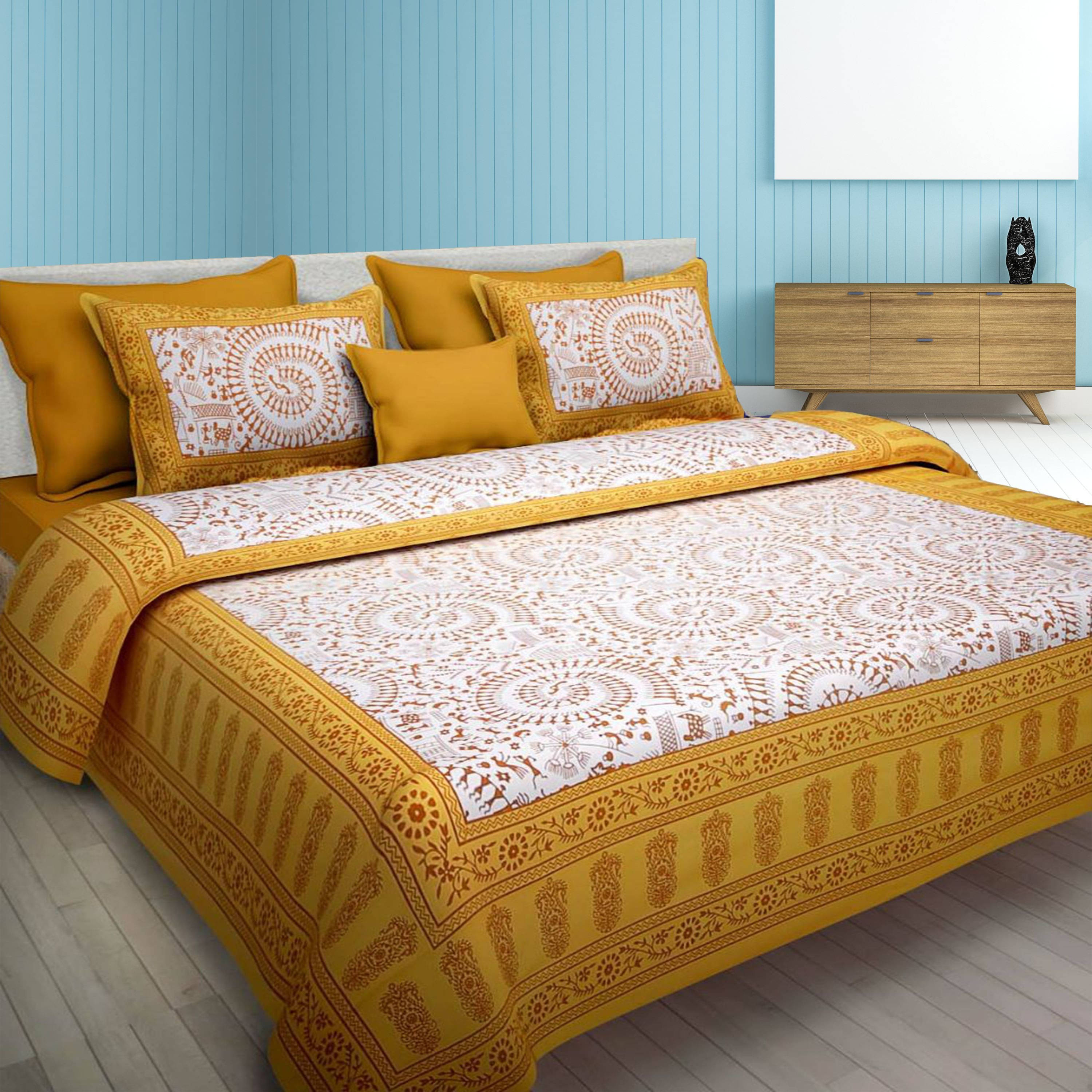 Batham Handloom Cotton 1 Double Bedsheet with 2 Pillow Covers ( Yellow ) Batham Handloom Cotton 1 Double Bedsheet with 2 Pillow Covers ( Yellow )
