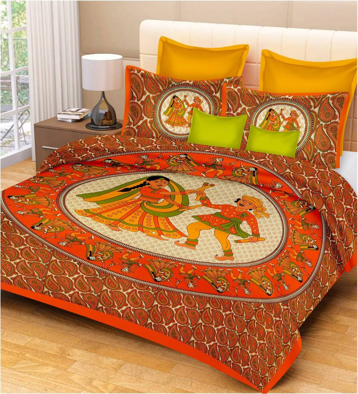 Batham Handloom Cotton 1 Double Bedsheet with 2 Pillow Covers ( Orange ) Batham Handloom Cotton 1 Double Bedsheet with 2 Pillow Covers ( Orange )