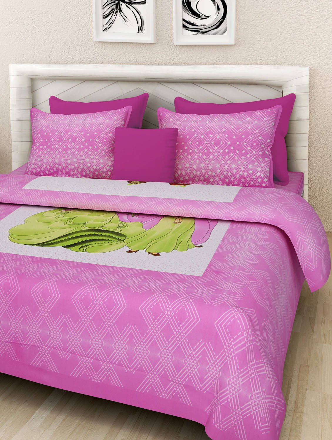     			Batham Handloom Cotton 1 Double Bedsheet with 2 Pillow Covers ( Pink )
