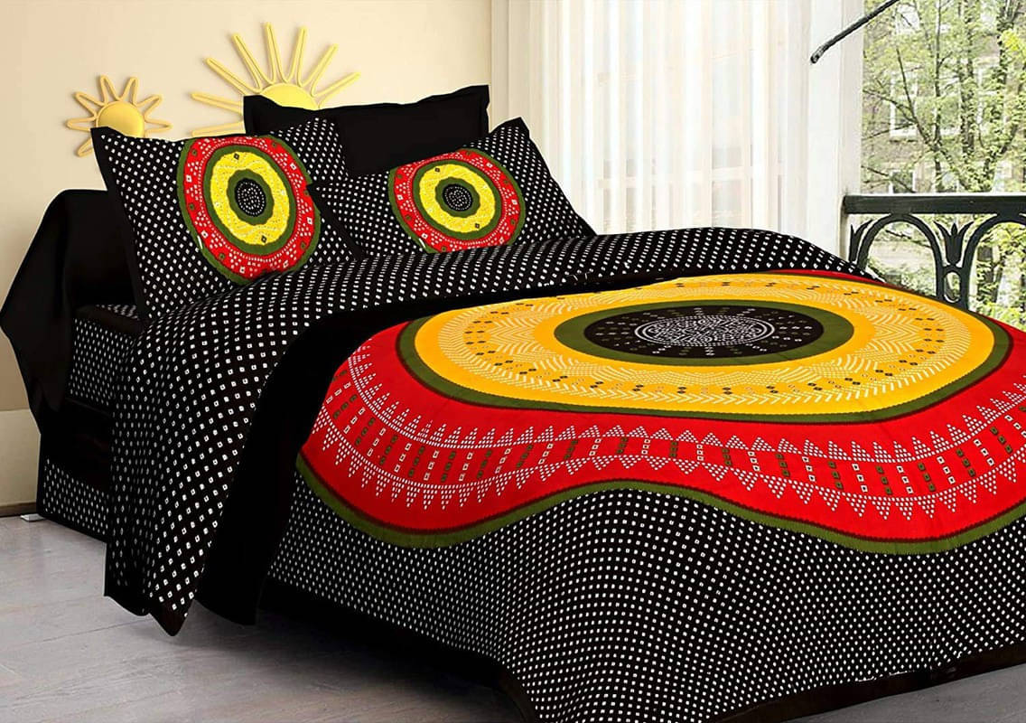     			Batham Handloom Cotton 1 Double Bedsheet with 2 Pillow Covers ( Black )