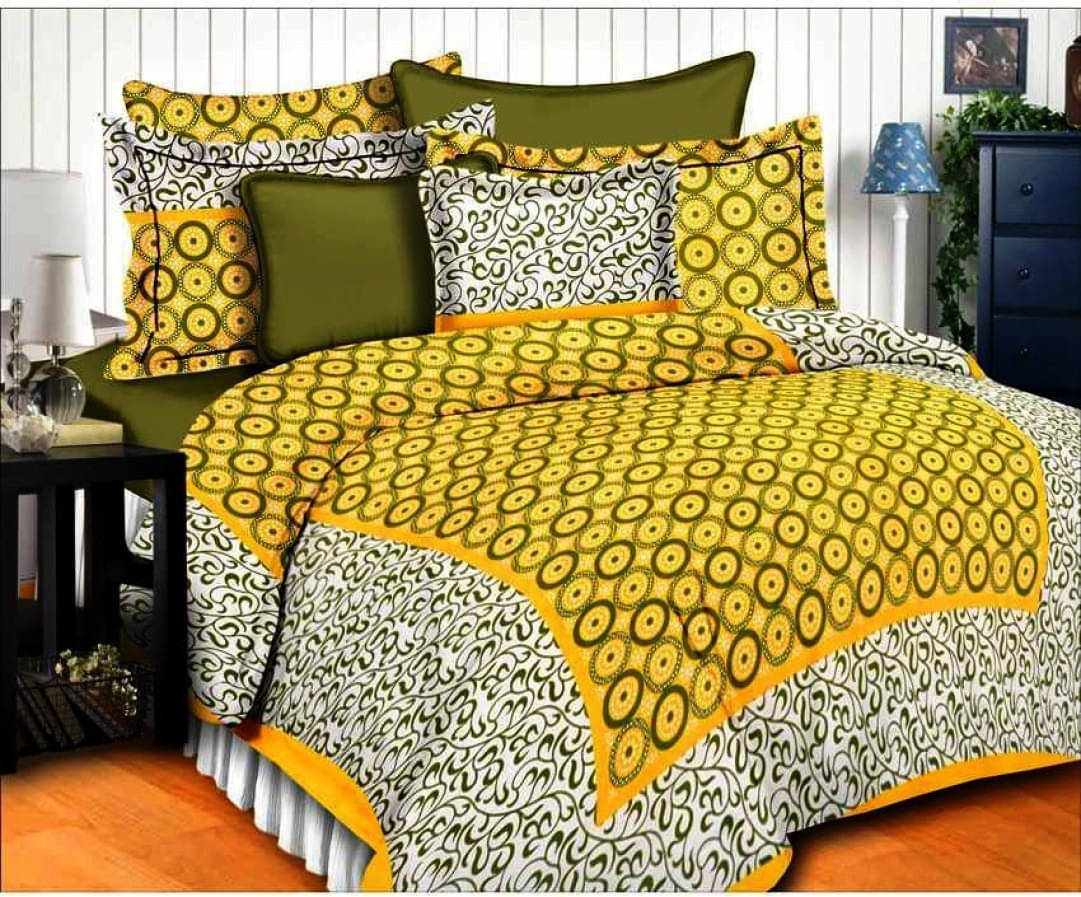     			Batham Handloom Cotton 1 Double Bedsheet with 2 Pillow Covers ( Yellow )