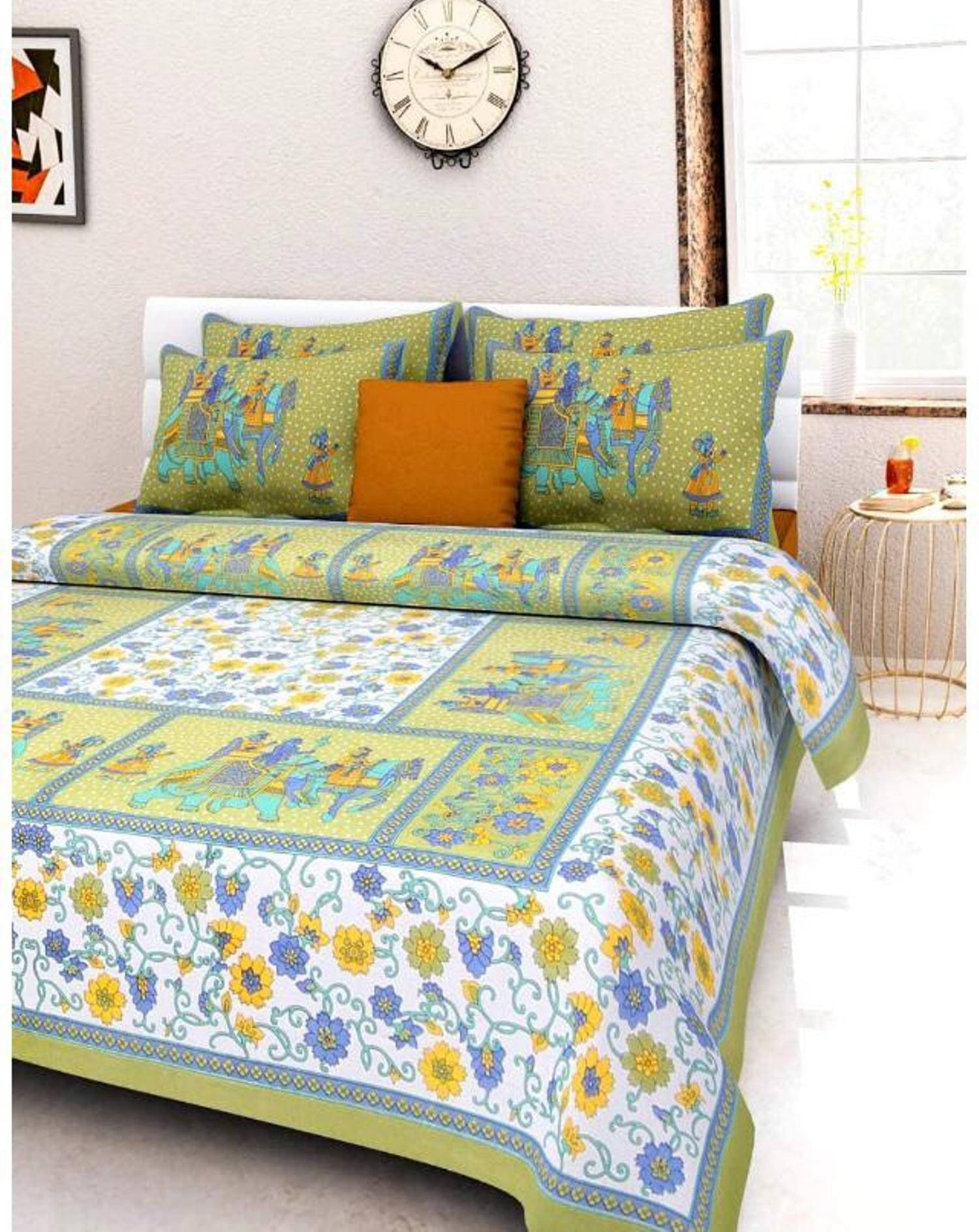     			Batham Handloom Cotton 1 Double Bedsheet with 2 Pillow Covers ( Multicolor )