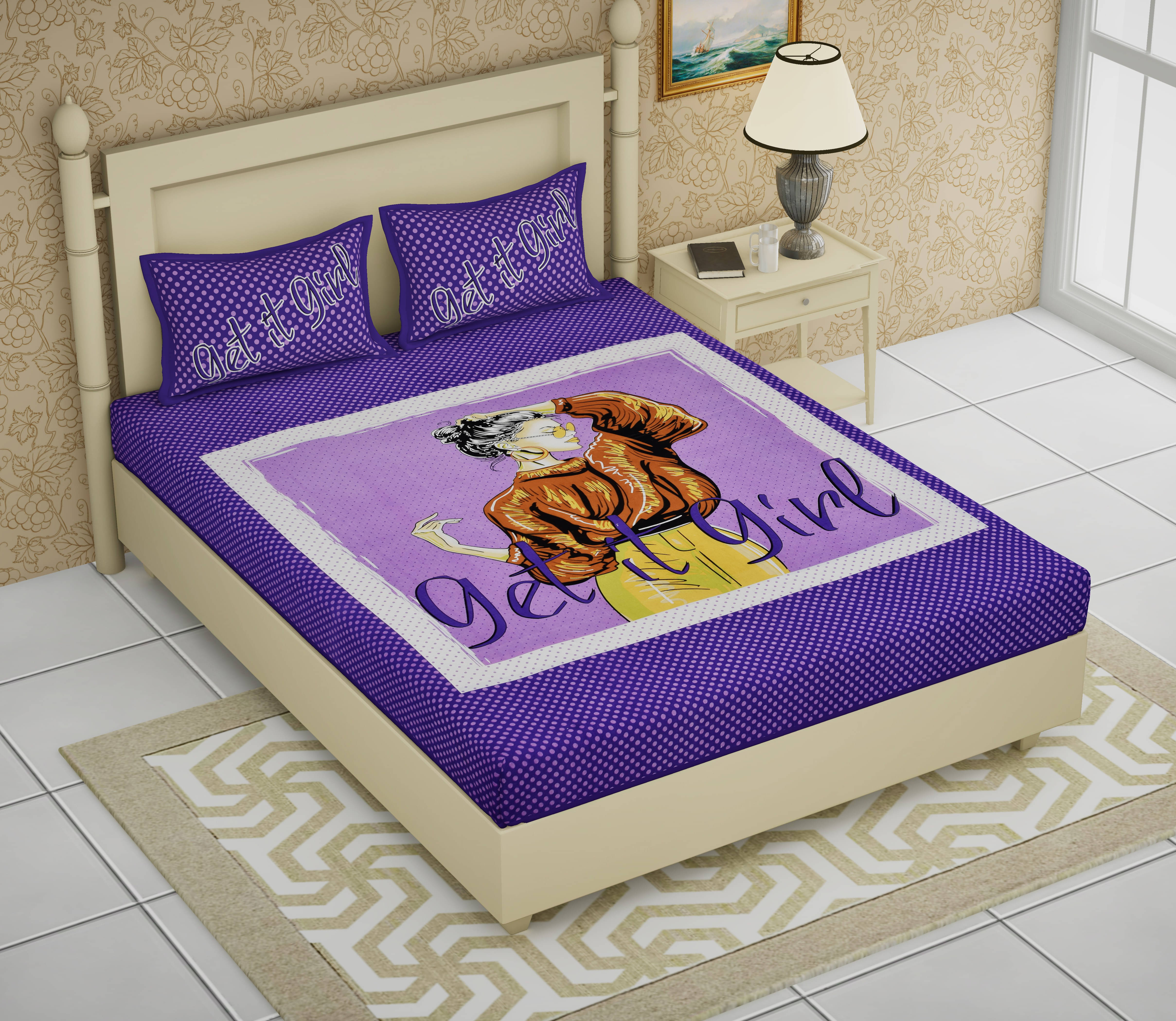 Batham Handloom Cotton 1 Double Bedsheet with 2 Pillow Covers ( Purple ) Batham Handloom Cotton 1 Double Bedsheet with 2 Pillow Covers ( Purple )