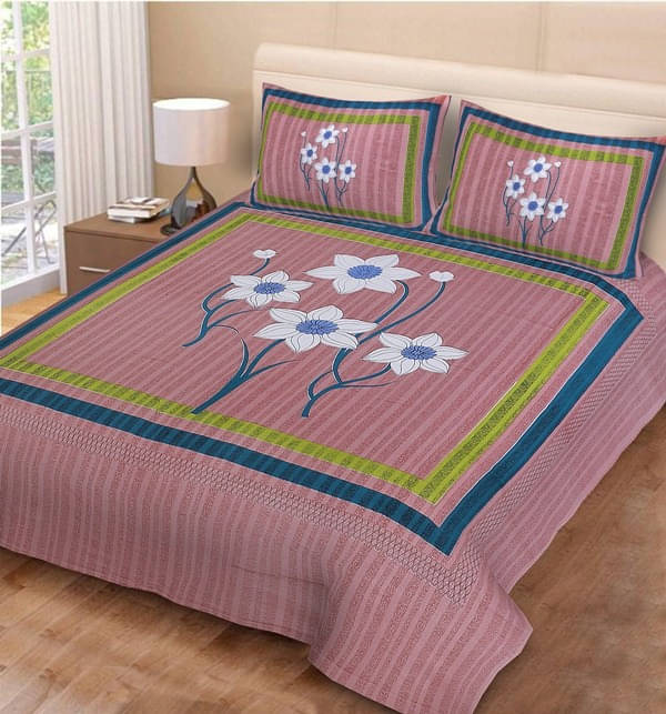     			Batham Handloom Cotton 1 Double Bedsheet with 2 Pillow Covers ( Green )