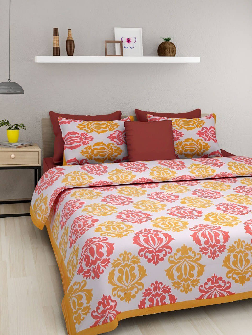     			Batham Handloom Cotton 1 Double Bedsheet with 2 Pillow Covers ( Yellow )