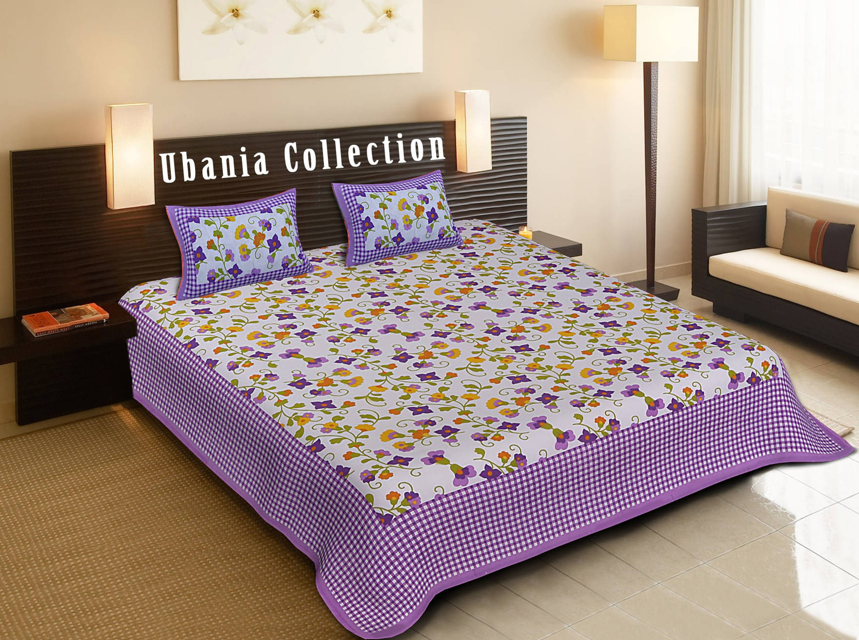     			Batham Handloom Cotton 1 Double Bedsheet with 2 Pillow Covers ( Purple )