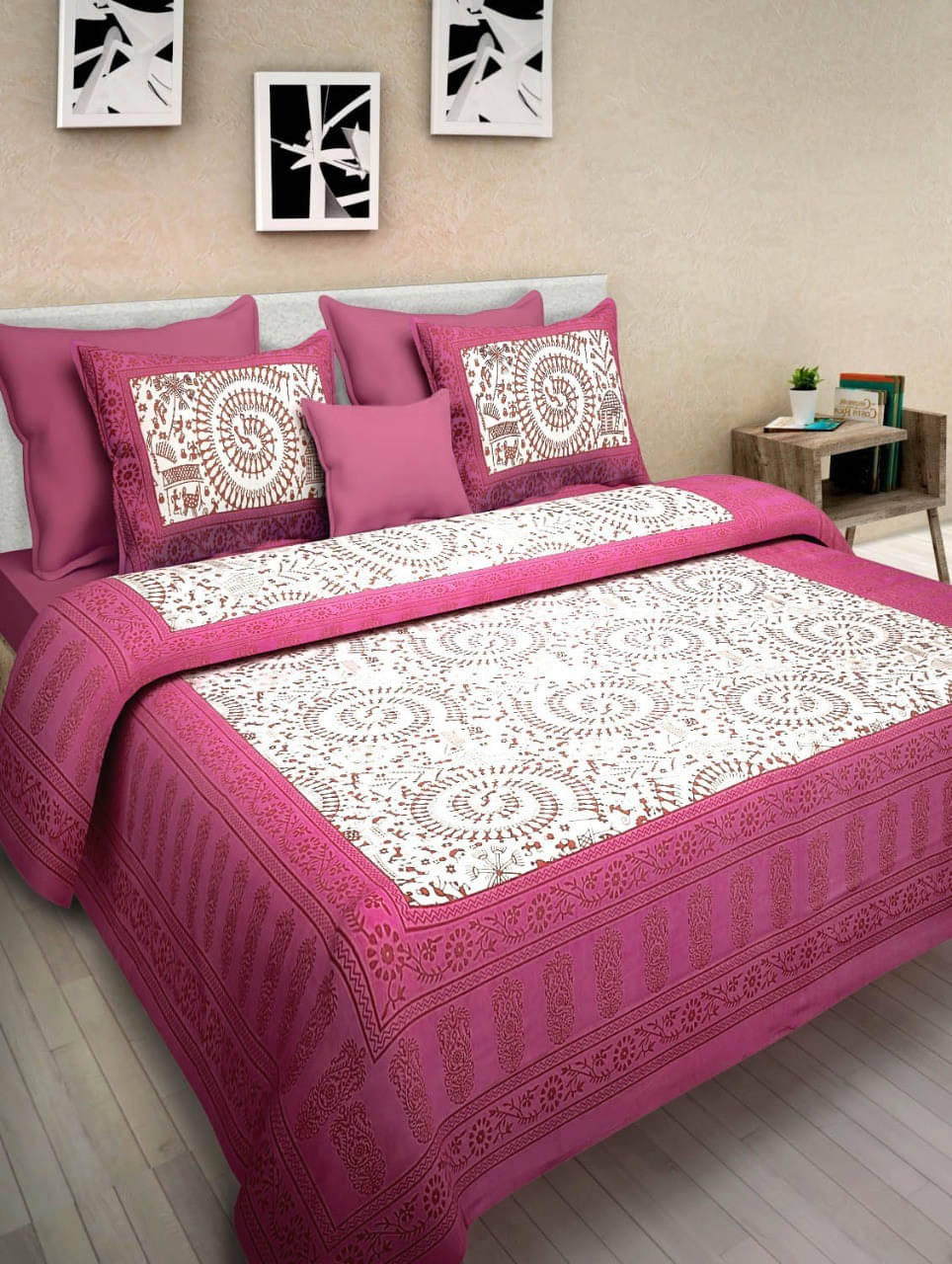 Batham Handloom Cotton 1 Double Bedsheet with 2 Pillow Covers ( Pink ) Batham Handloom Cotton 1 Double Bedsheet with 2 Pillow Covers ( Pink )