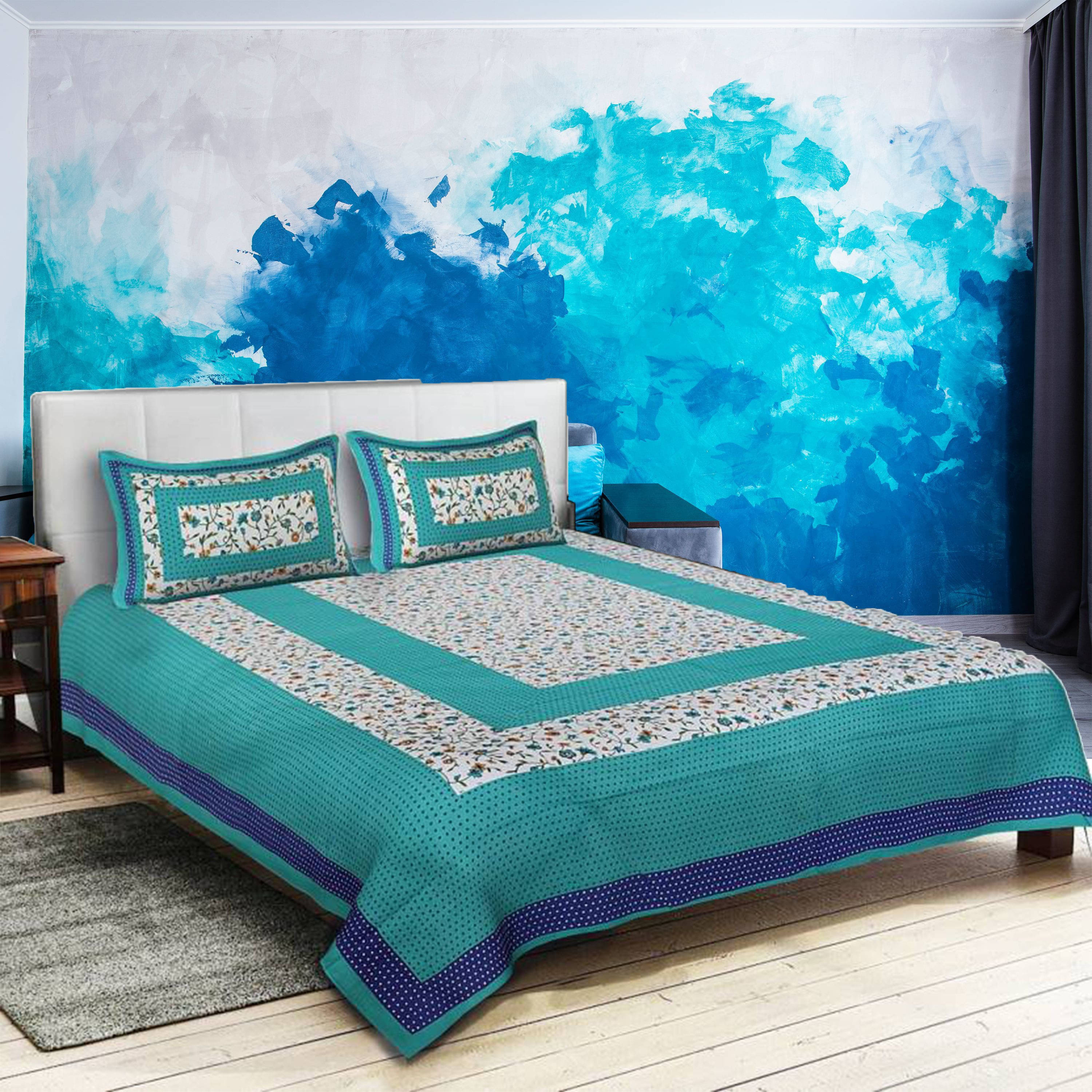 Batham Handloom Cotton 1 Double Bedsheet with 2 Pillow Covers ( Blue ) Batham Handloom Cotton 1 Double Bedsheet with 2 Pillow Covers ( Blue )