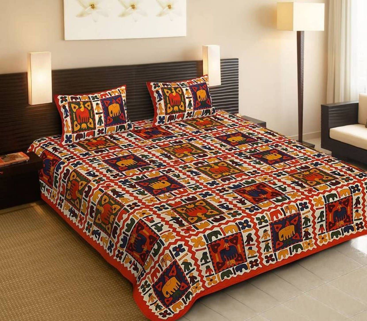    			Batham Handloom Cotton 1 Double Bedsheet with 2 Pillow Covers ( Multicolor )