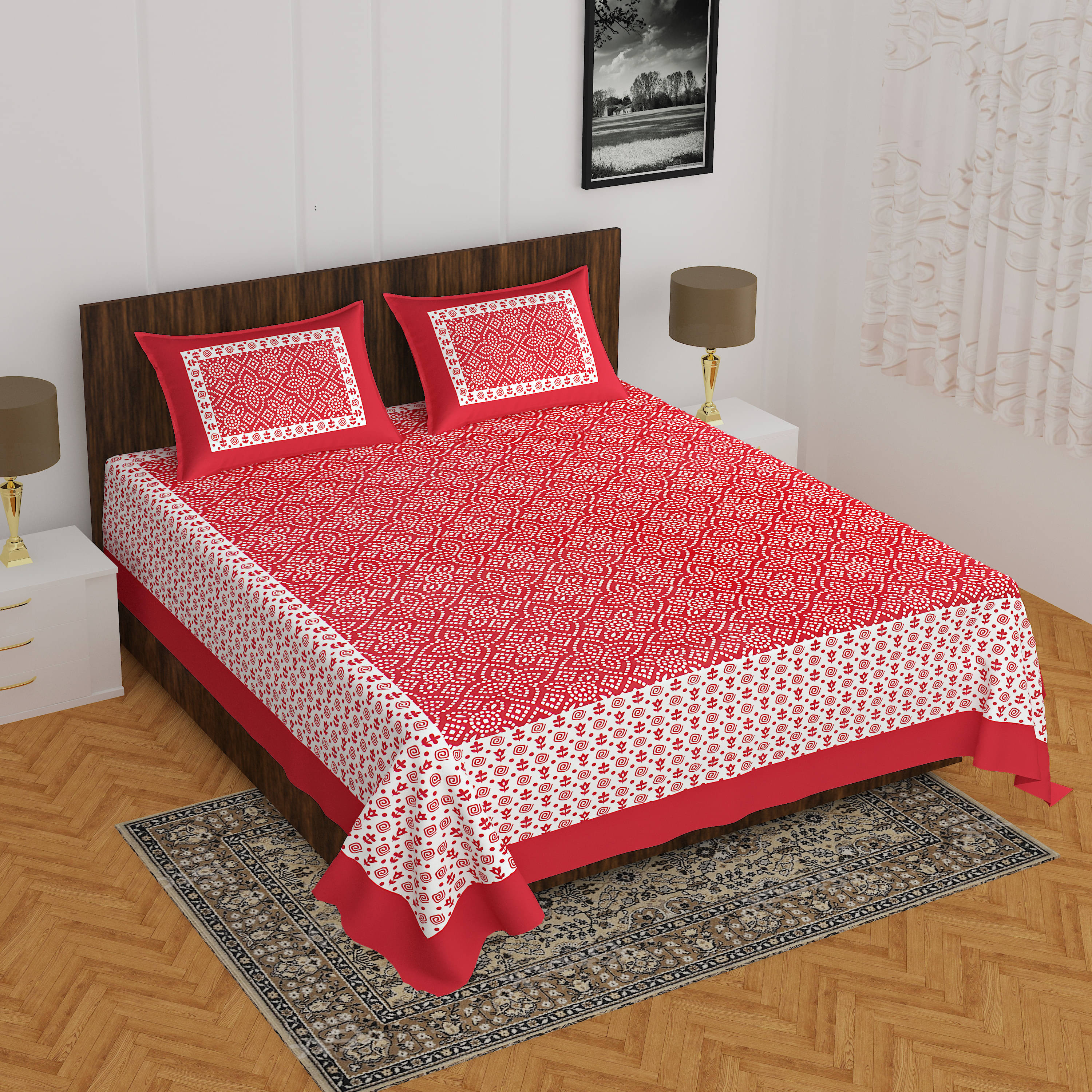 Batham Handloom Cotton 1 Double Bedsheet with 2 Pillow Covers ( Red ) Batham Handloom Cotton 1 Double Bedsheet with 2 Pillow Covers ( Red )