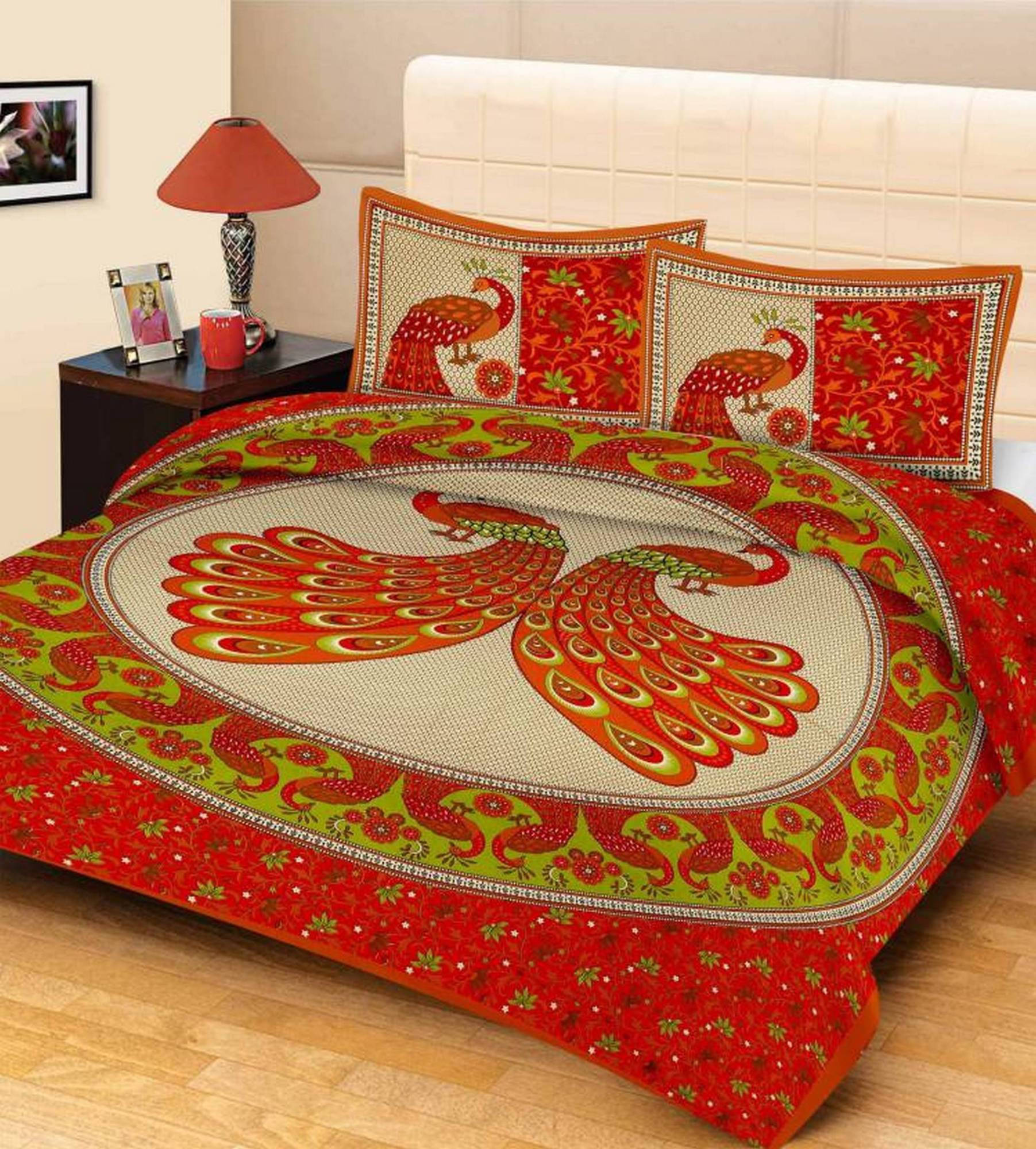 Batham Handloom Cotton 1 Double Bedsheet with 2 Pillow Covers ( Orange ) Batham Handloom Cotton 1 Double Bedsheet with 2 Pillow Covers ( Orange )