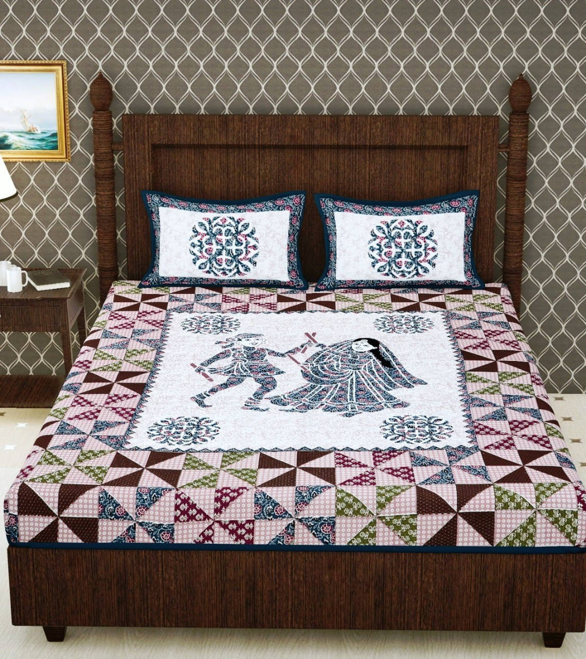     			Batham Handloom Cotton 1 Double Bedsheet with 2 Pillow Covers ( Multicolor )