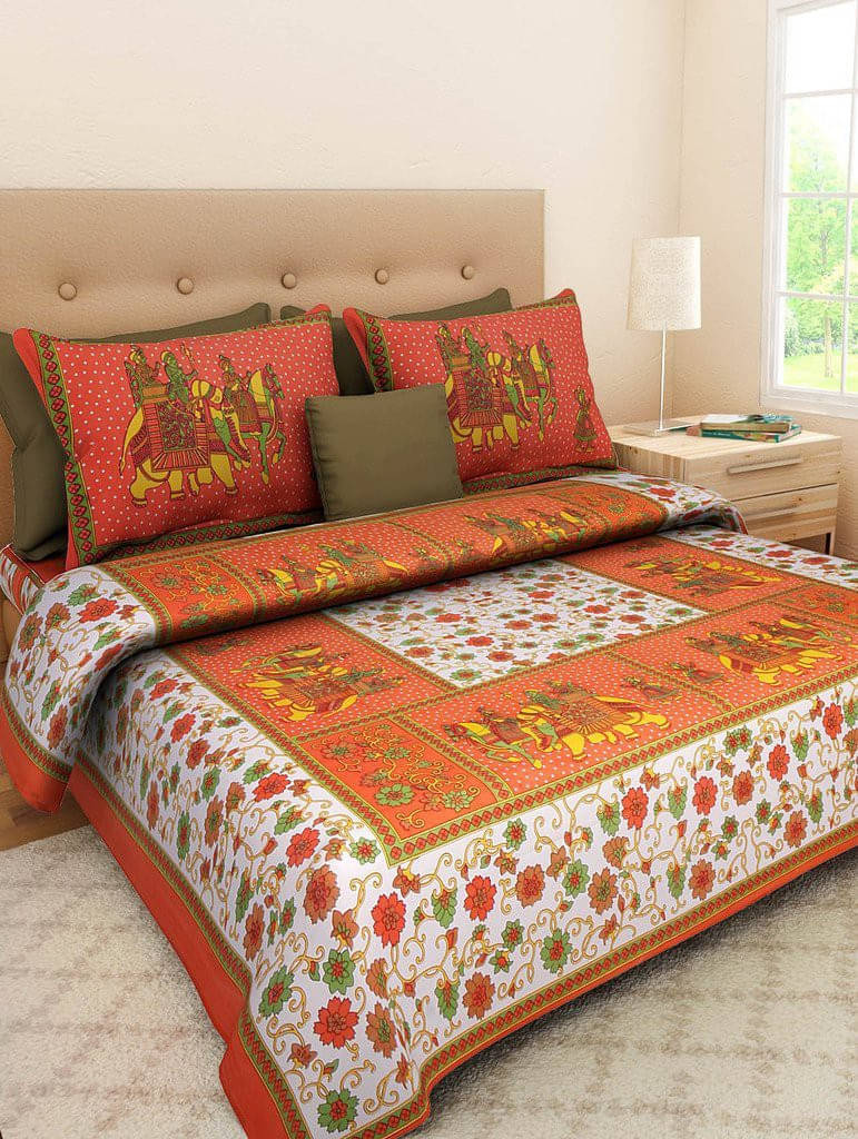 Batham Handloom Cotton 1 Double Bedsheet with 2 Pillow Covers ( Orange ) Batham Handloom Cotton 1 Double Bedsheet with 2 Pillow Covers ( Orange )