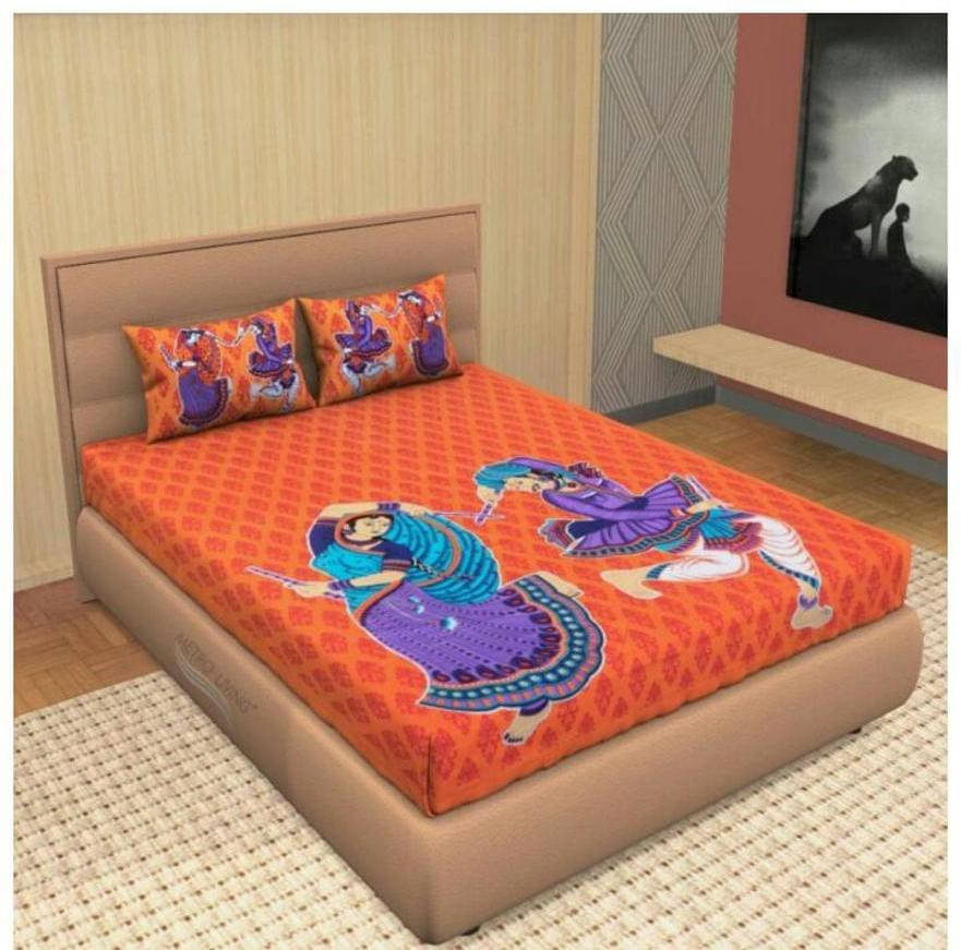 Batham Handloom Cotton 1 Double Bedsheet with 2 Pillow Covers ( Orange ) Batham Handloom Cotton 1 Double Bedsheet with 2 Pillow Covers ( Orange )