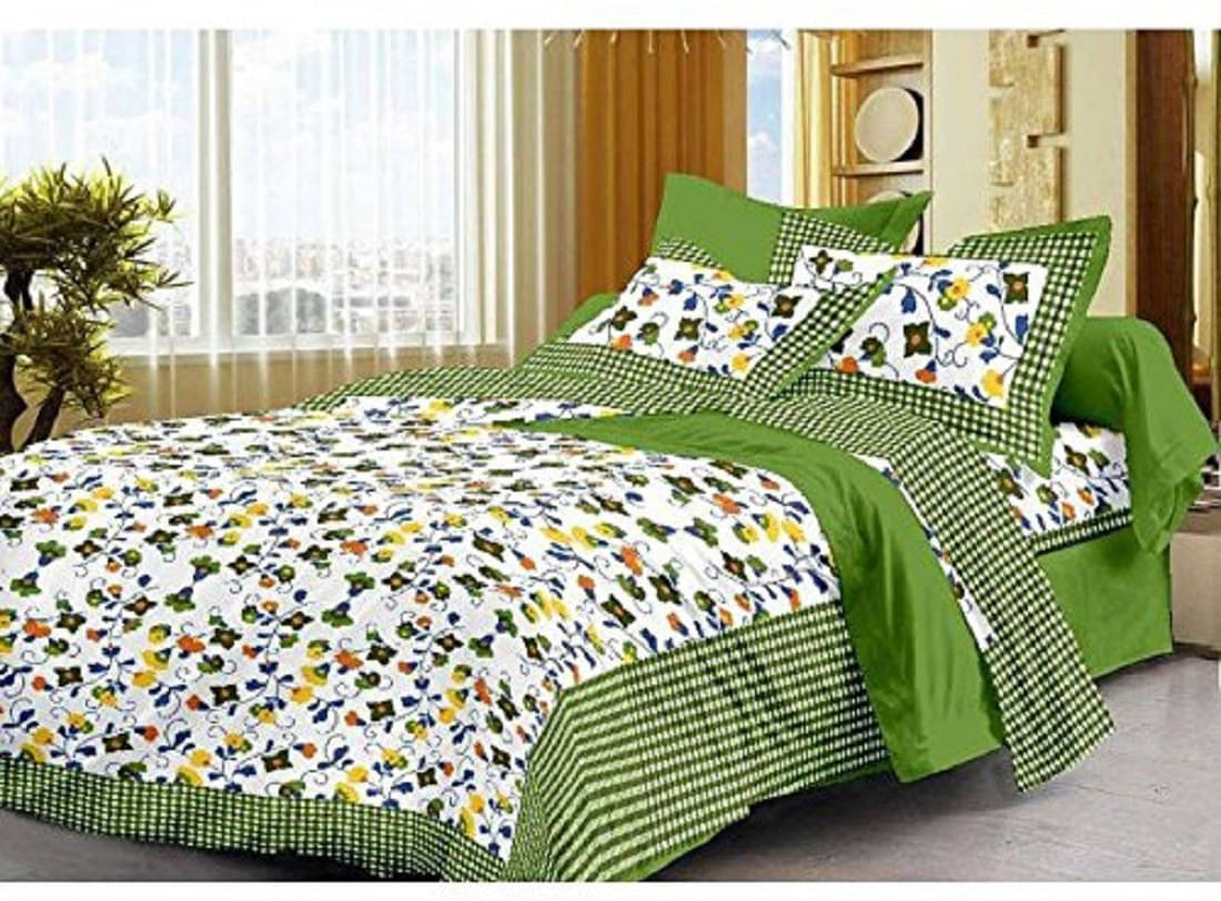     			Batham Handloom Cotton 1 Double Bedsheet with 2 Pillow Covers ( Green )