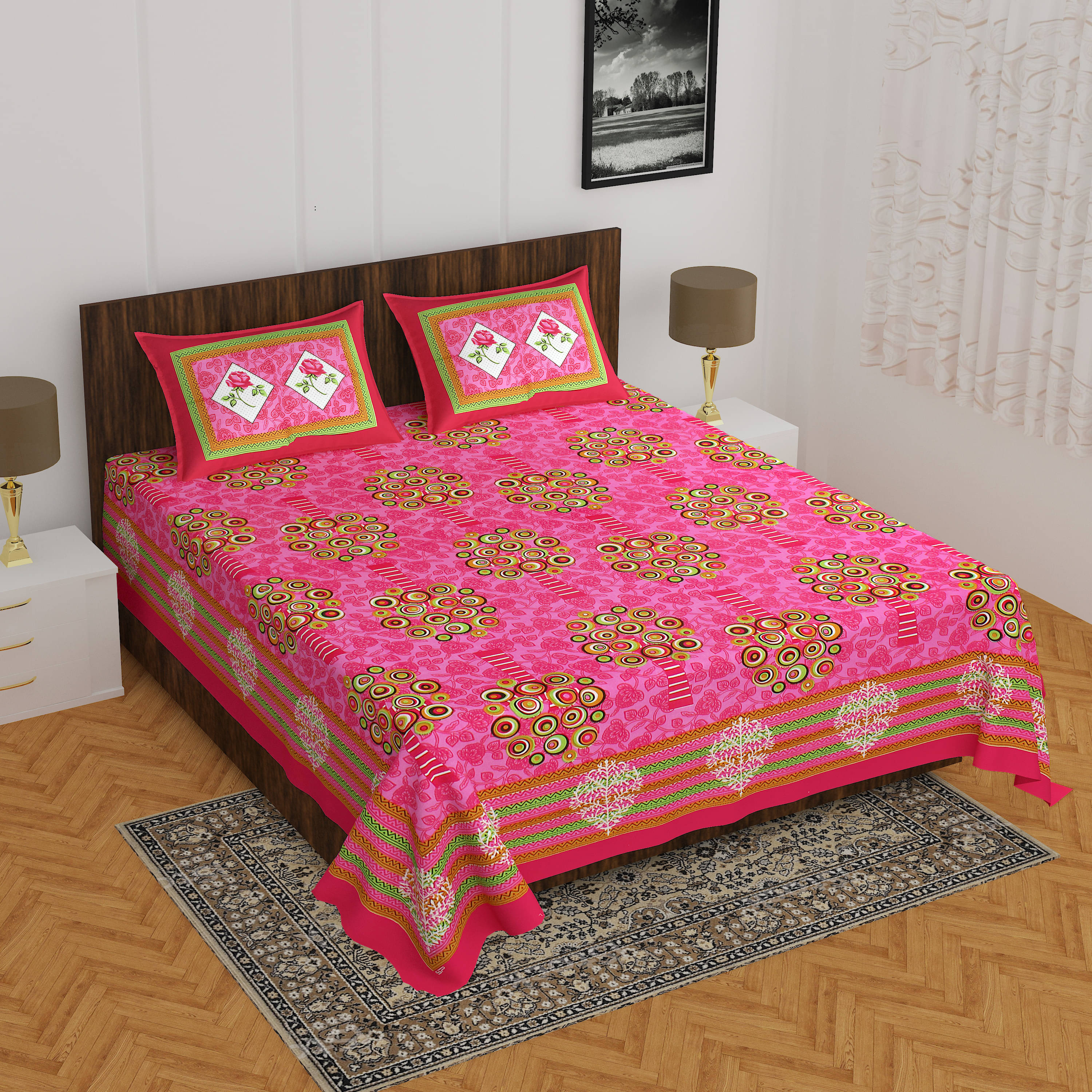 Batham Handloom Cotton 1 Double Bedsheet with 2 Pillow Covers ( Pink ) Batham Handloom Cotton 1 Double Bedsheet with 2 Pillow Covers ( Pink )